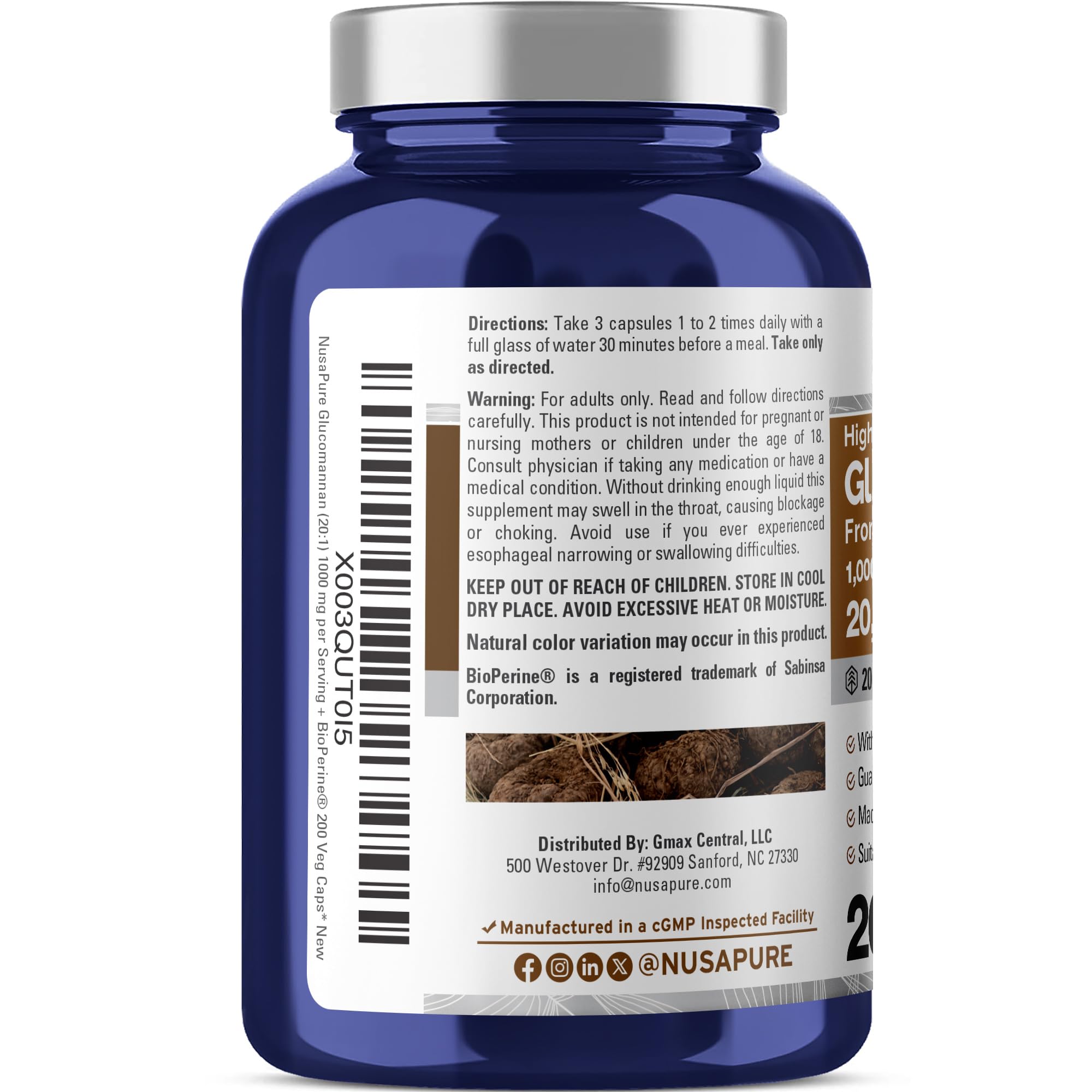 NusaPure Glucomannan 20,000 mg per Serving 200 VCaps (20:1 Extract, BioPerine Non-GMO, Vegan) Konjac Root NusaPure buy supplements canada