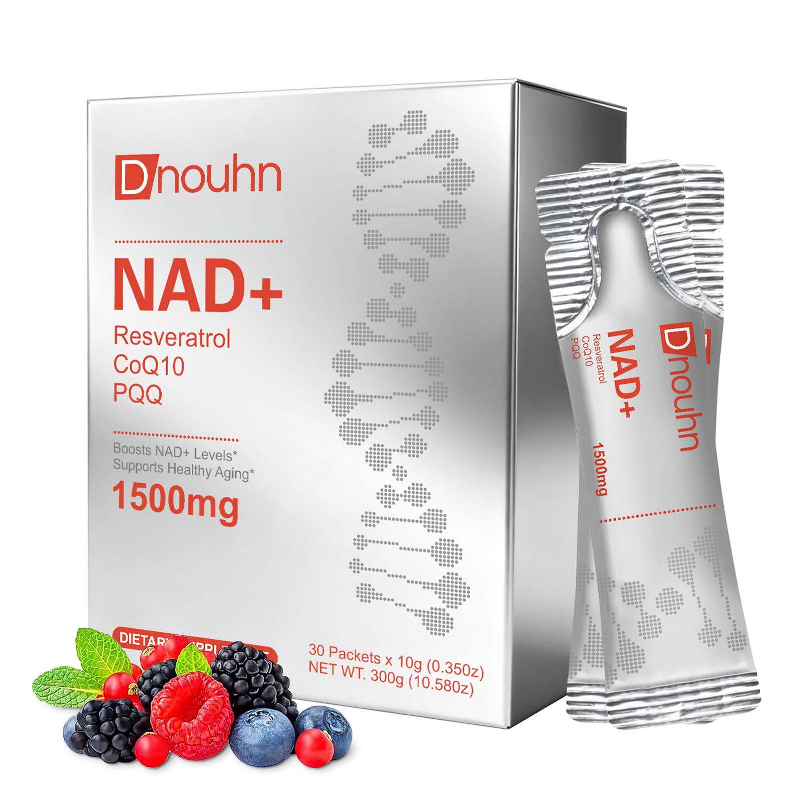 DNOUHN NAD Liquid Supplement 1500mg, Nicotinamide Riboside & Resveratrol with PQQ, NAD Supplement for Women & Men, Boosts Cellular Energy, Anti-Aging, Immune, Focus, 30 Packets DNOUHN buy supplements canada