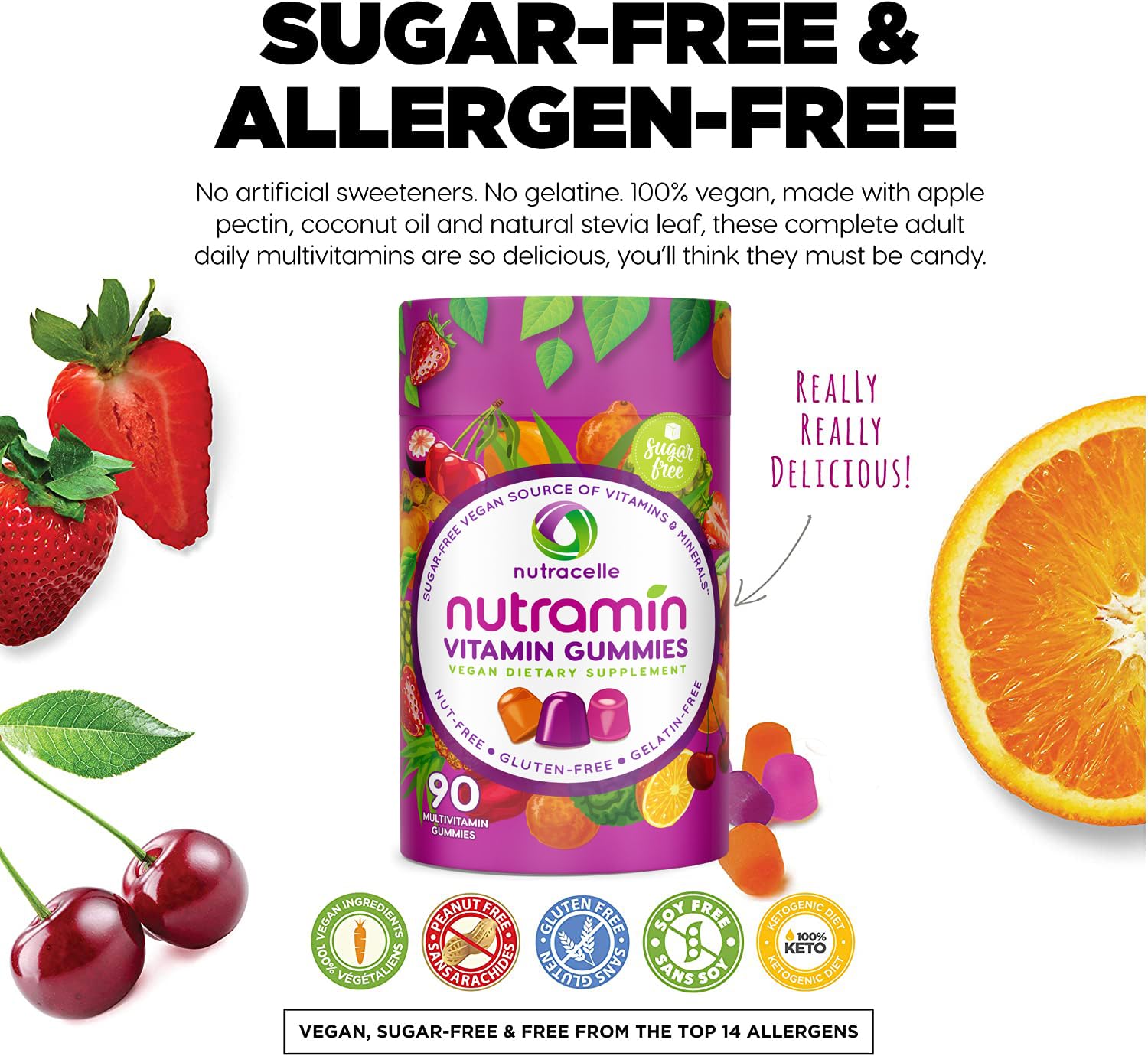 NUTRAMIN Daily Vegan Keto Multivitamin Gummies Vitamin C, D2, and Zinc for Immunity Nutracelle buy supplements canada