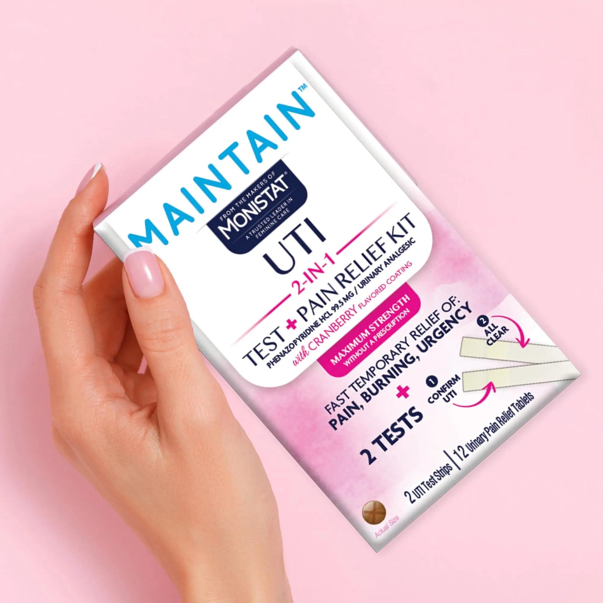Monistat Maintain UTI 2-in-1 Test & Pain Relief Kit, 2 Test Strips & 12 Urinary Pain Relief Tablets, 2 Minute Results and Maximum Strength Pain, Burning and Urgency Relief Monistat buy supplements canada