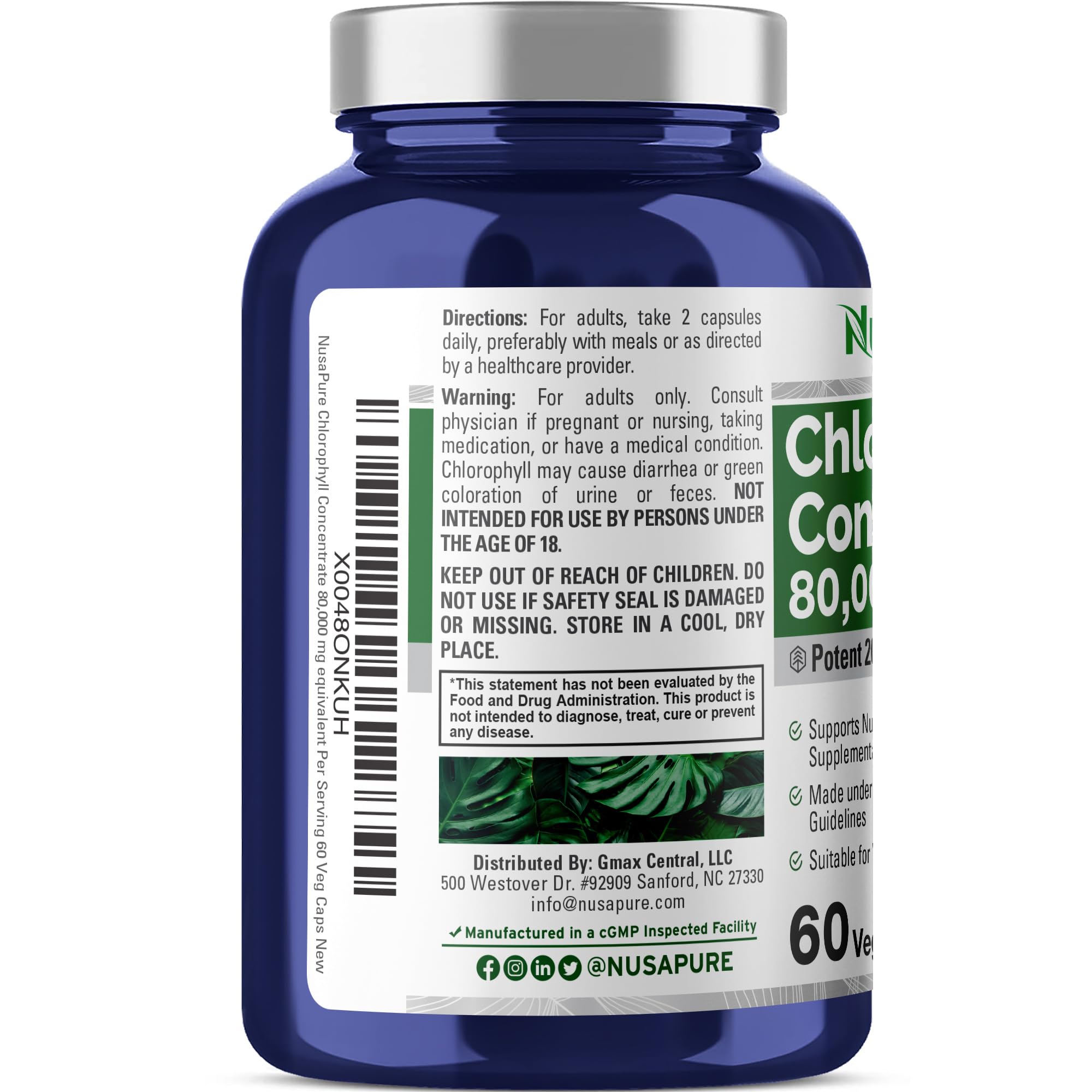 NusaPure Chlorophyll 200:1 Extract, 400 mg Equivalent to 80,000mg 60 Veggie Caps (Equivalent 80000mg per Serving, Non-GMO, Vegan) Sodium Copper Chlorophyllin NusaPure buy supplements canada
