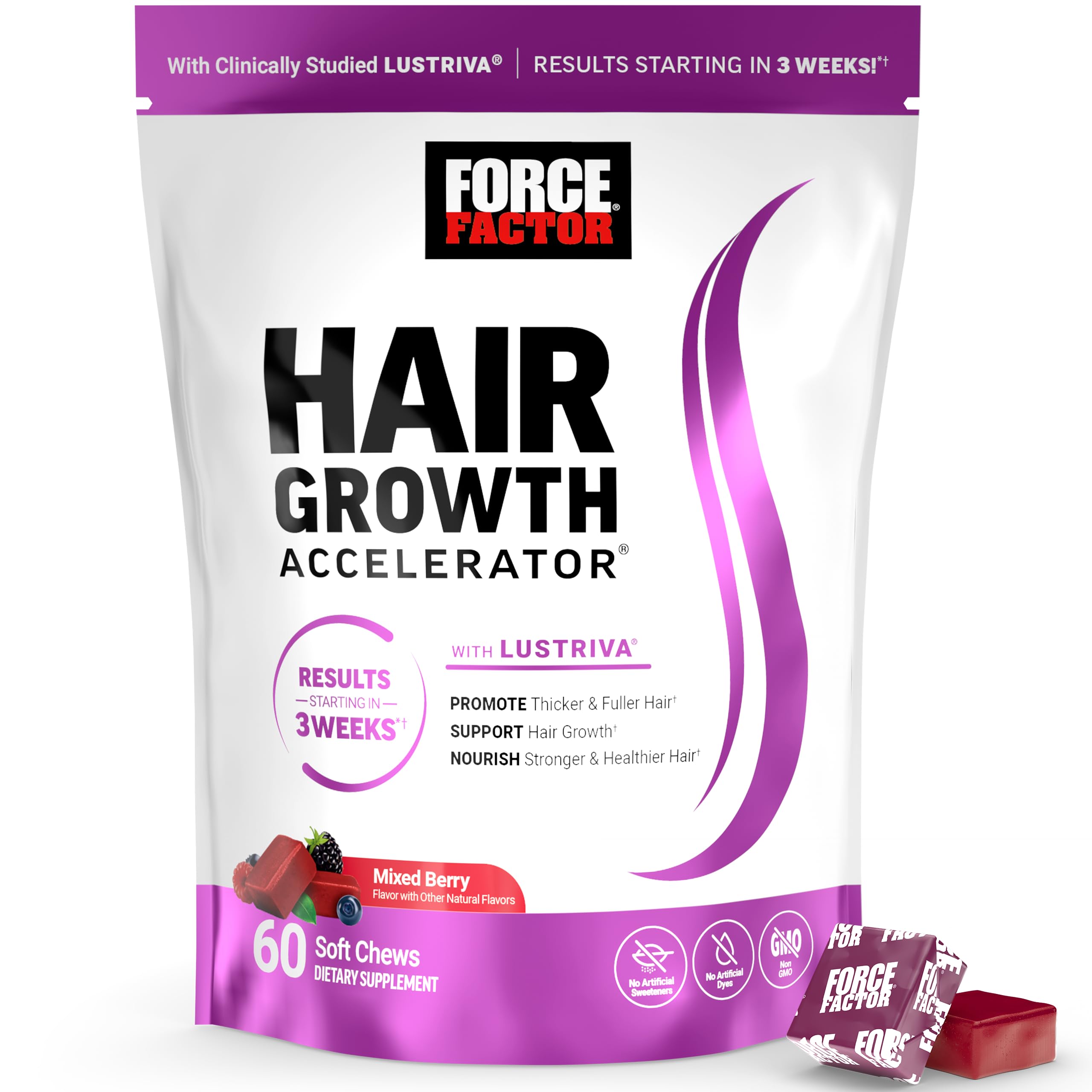 Force Factor Hair Growth Accelerator Soft Chews, Hair Growth Vitamins for Women and Men with Clinically Studied Lustriva and Biotin, Promotes Thicker Force Factor buy supplements canada