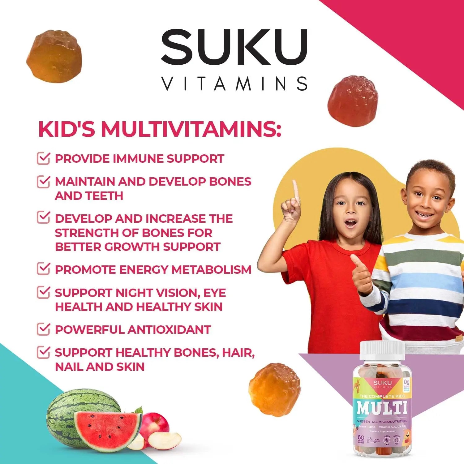 SUKU The Complete Kids Multivitamin Gummies – Vitamins A, C, D, E, B6, B12, Folate & Zinc – Immune Support SUKU buy supplements canada