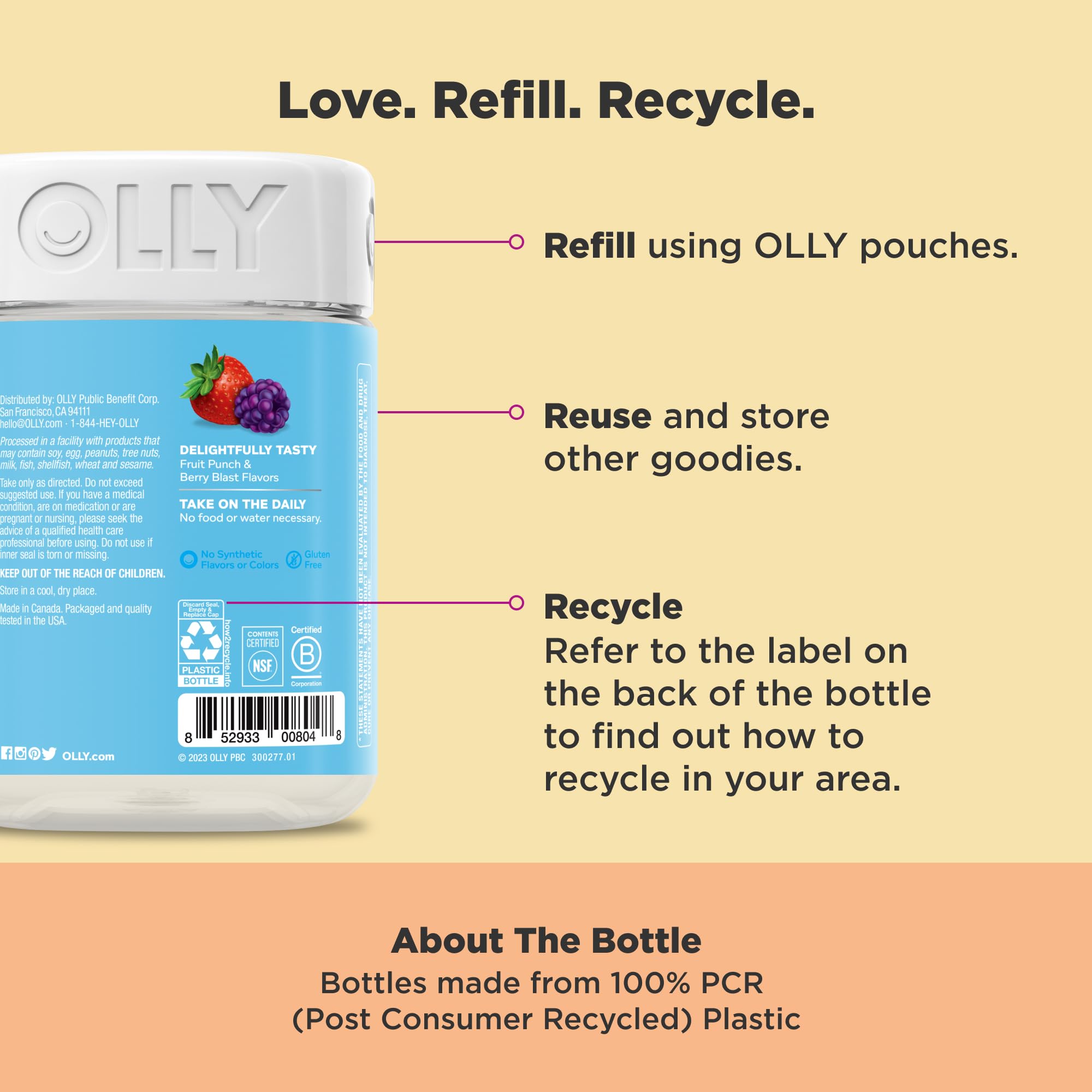 OLLY Kids Multivitamin & Probiotic Gummy, Digestive Support, Vitamins A, D, C, E, B, Zinc, Chewable Supplement, Berry Flavor, 50 day supply - 100 Count OLLY buy supplements canada