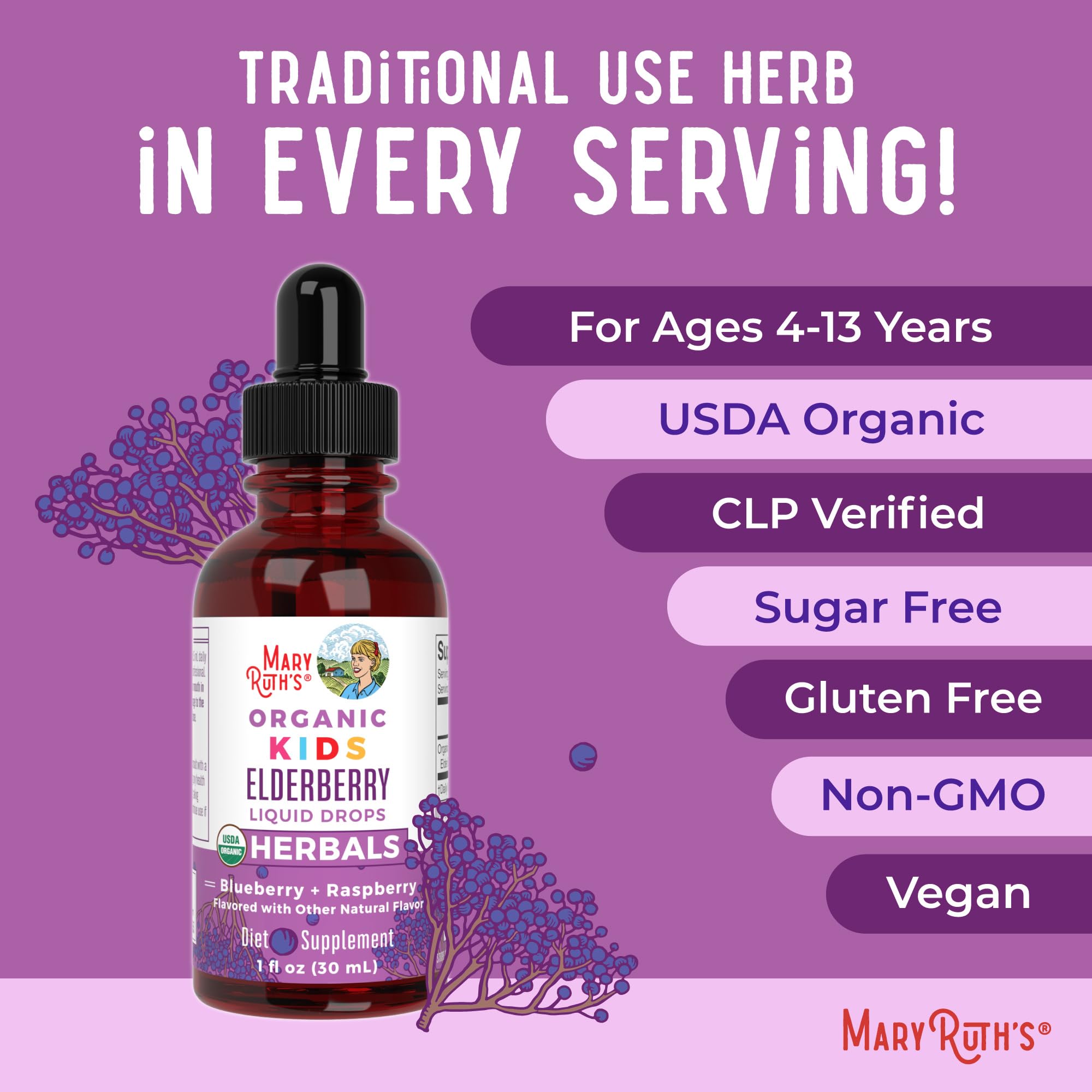 MaryRuth Organics USDA Organic Elderberry Liquid Drops for Kids | Vegan Elderberry Extract Organic Glycerin | Immune Support Supplement | Overall Health | Formulated for Ages 4-13 | 1oz MARYRUTH'S buy supplements canada