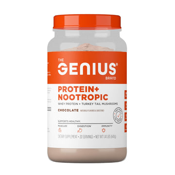 The Genius Brand Protein Powder - Chocolate + Adaptogenic Mushroom Blend - Plant-Based Protein with Reishi, Cordyceps & Lion’s Mane - Daily Muscle Recovery & Immune Support - 20 Servings The Genius Brand buy supplements canada