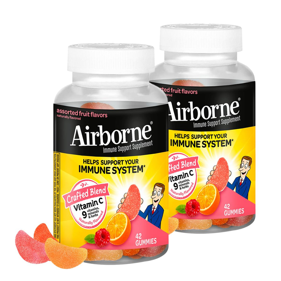 Airborne 750mg Vitamin C Immune Support Supplement Gummies for Adults, Assorted Fruit Flavor, Gluten Free Crafted Blend with Powerful Antioxidants Vitamins A C & E, 42 Gummies (2 Pack) Airborne buy supplements canada