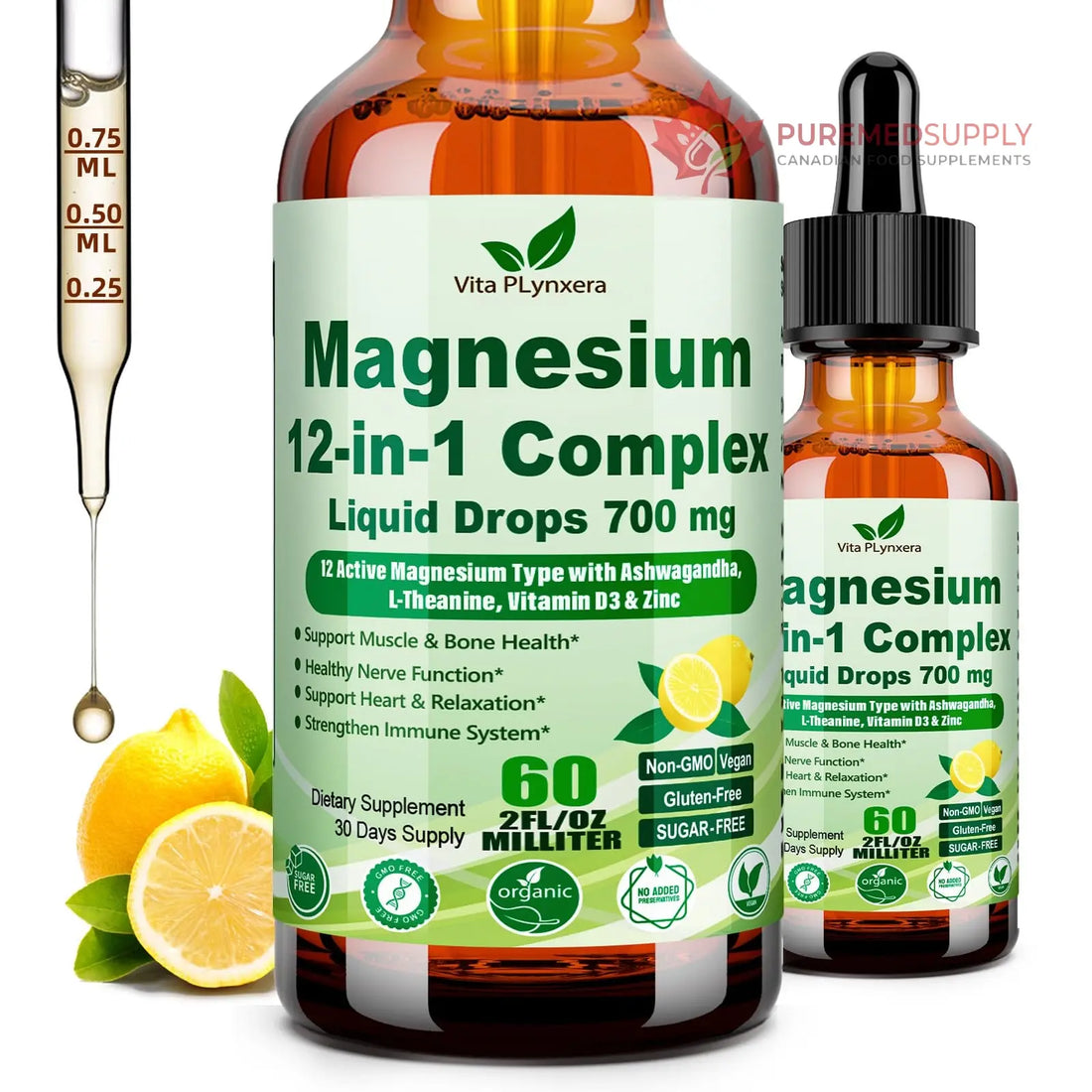 12-in-1 Magnesium Complex Liquid Drops, Chelated Magnesium Citrate Glycinate Taurate Malate Aspartate w. Ashwagandha Theanine D3 & Zinc for Relaxation Sleep Immune Health & Muscle Function丨Women Men. Vita PLynxera buy supplements canada
