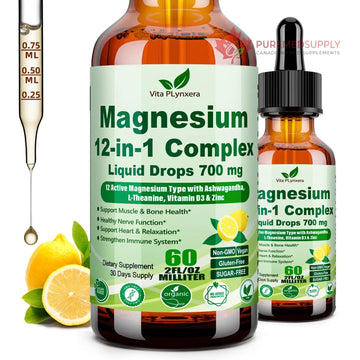 12-in-1 Magnesium Complex Liquid Drops, Chelated Magnesium Citrate Glycinate Taurate Malate Aspartate w. Ashwagandha Theanine D3 & Zinc for Relaxation Sleep Immune Health & Muscle Function丨Women Men. Vita PLynxera buy supplements canada