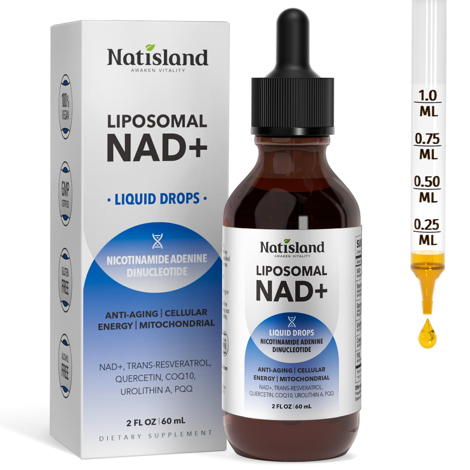 NATISLAND Liposomal NAD Supplement, 1000mg NAD+ Liquid Drops for Women & Men, with Resveratrol, Urolithin A, Quercetin, CoQ10 & PQQ, for Cellular & Metabolism Health, Energy & Anti-Aging, 2 Fl Oz NATISLAND buy supplements canada