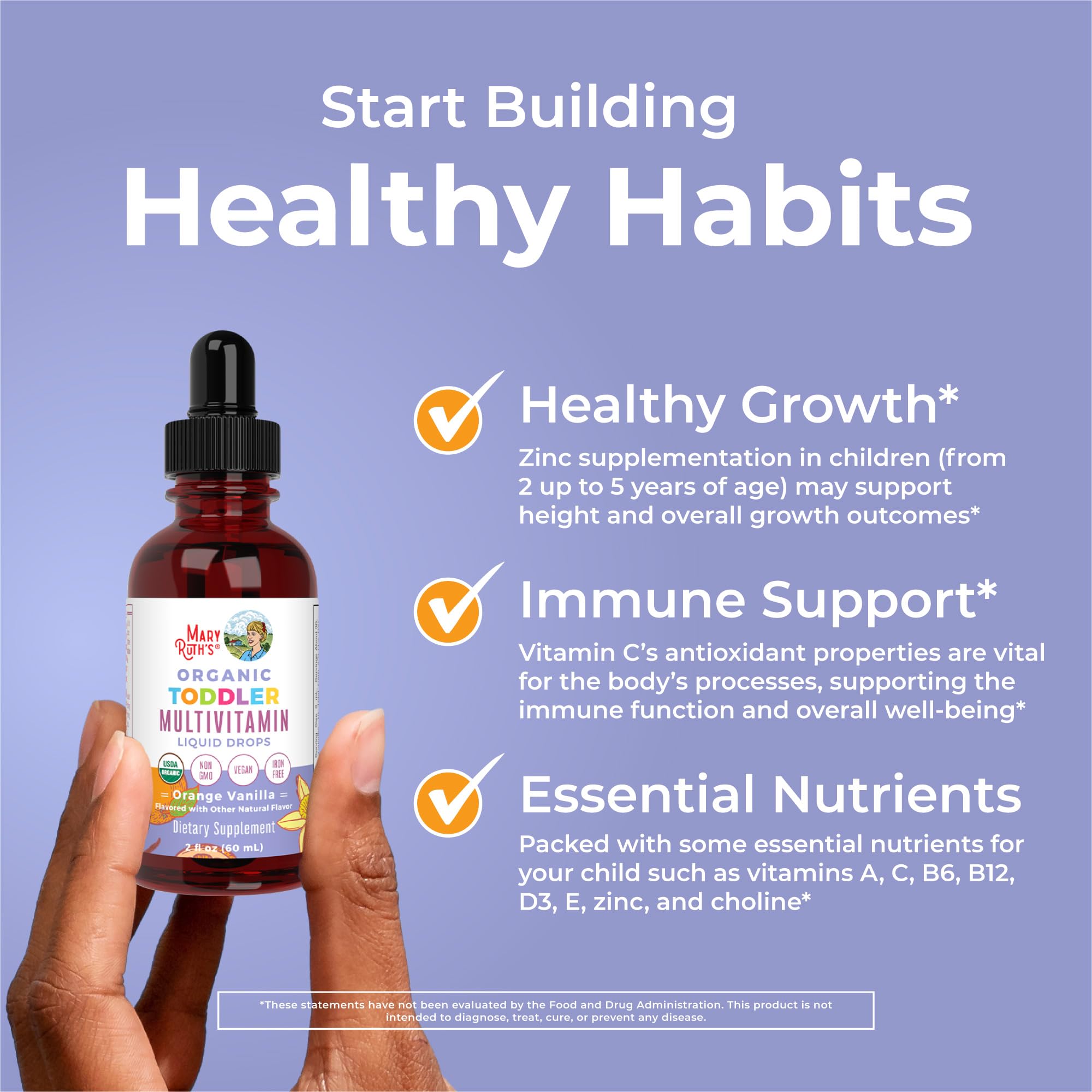 MaryRuth's Toddler Multivitamin | Vitamin A C D E B6 B12 Zinc | Healthy Growth Support | Immunity | Bone Health | Cognitive Function | Organic | Sugar Free | Vegan | Non-GMO | 2 Fl Oz | 30 Day Supply MARYRUTH'S buy supplements canada