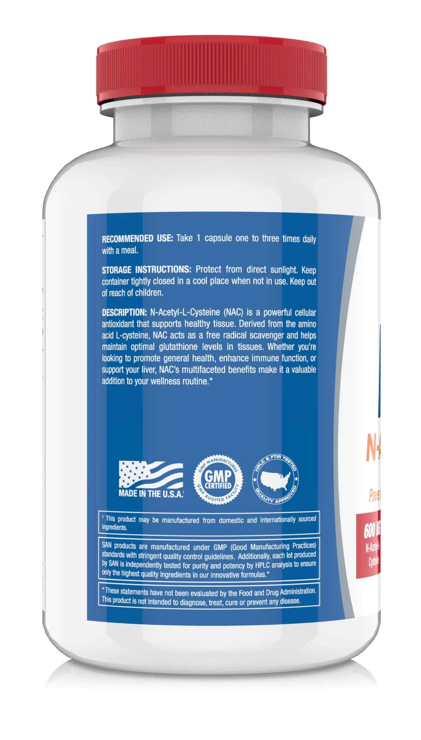 SAN N-Acetyl-L-Cysteine (NAC), Immune, Respiratory, Liver Health, NAC 600 mg, Potent antioxidant Support, Free-radicals, Easy to Absorb, 100 Capsules SAN buy supplements canada