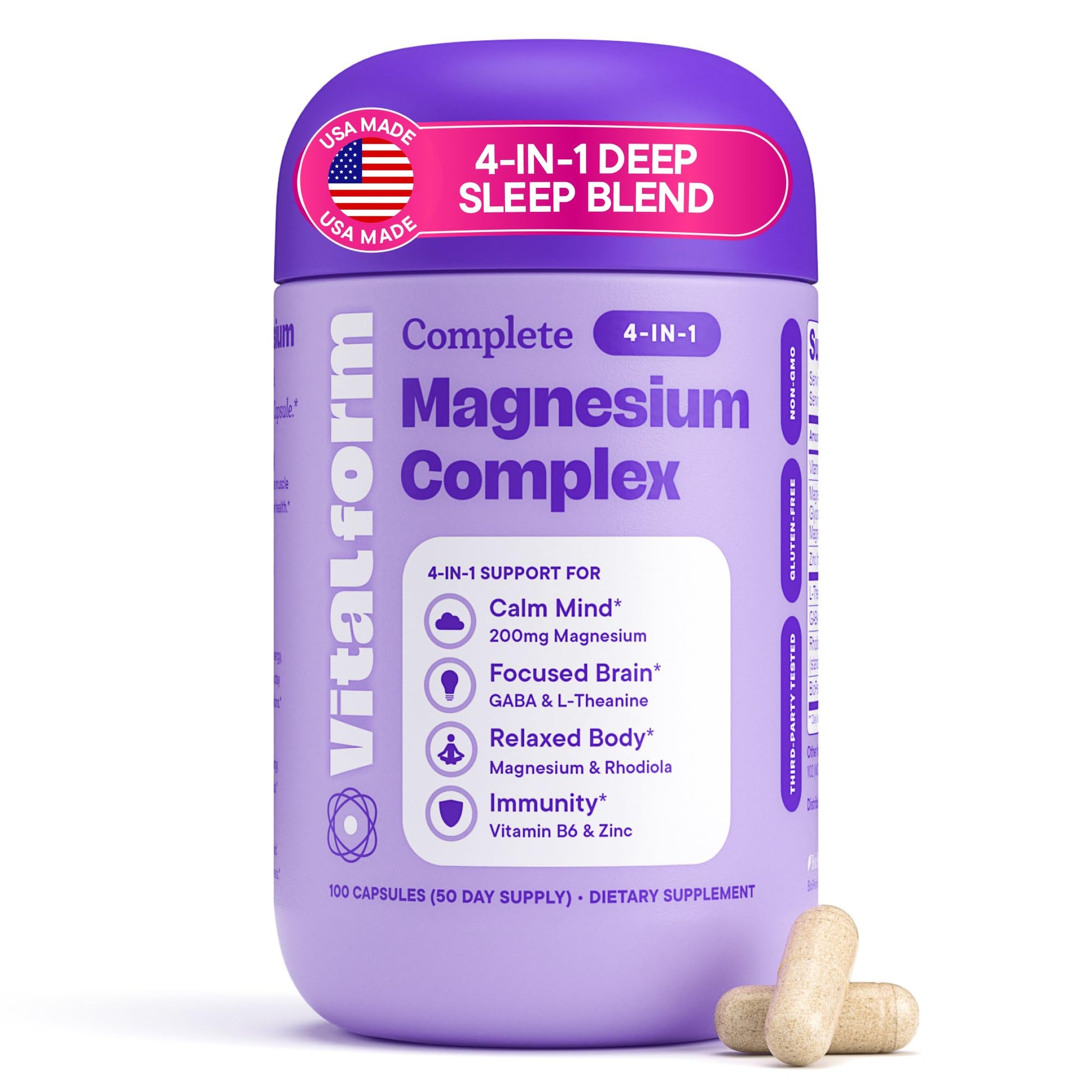 VitalForm Magnesium Glycinate Sleep Complex – Non-Habit Forming Support with L-Theanine, GABA, Zinc & Rhodiola – Promotes Relaxation, Calm & Muscle Recovery – Non-Melatonin – 100 Capsules VitalForm buy supplements canada