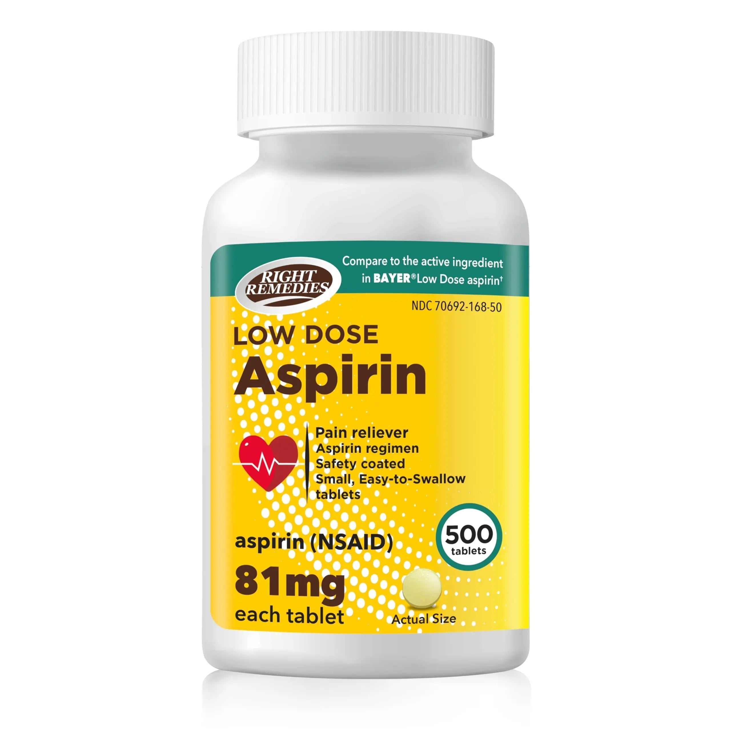 RIGHT REMEDIES Low Dose Aspirin 81mg, Enteric Coated Tablets, NSAID Pain Reliever & Fever Reducer for Adults, Compare to the Active Ingredient in Bayer® Low Dose Aspirin (500ct) RIGHT REMEDIES buy supplements canada