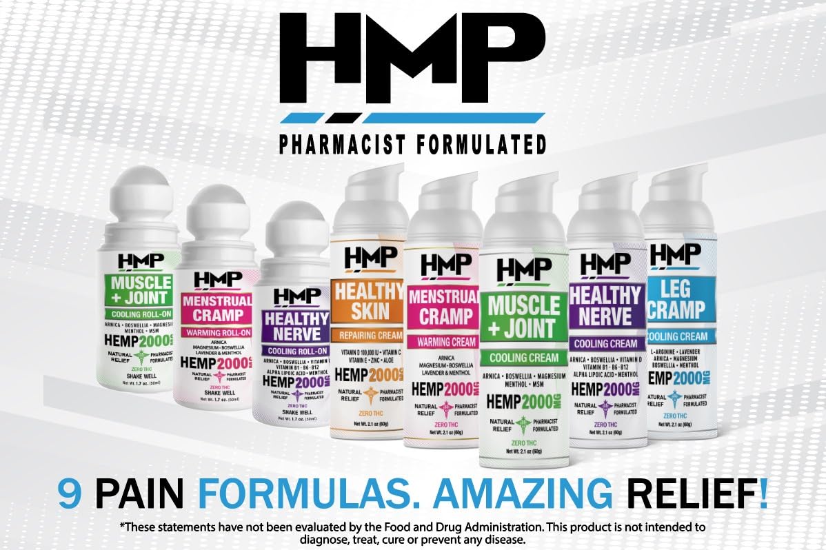 HMP BRANDS Hemp Cream Muscle & Joint Support 2000MG Hemp Discomfort Relief Formula w Menthol Ideal for Knee Muscle Joint Back Shoulder Elbow Maximum Joint Support, Natural Formula Made in USA (3 Pack) HMP BRANDS buy supplements canada