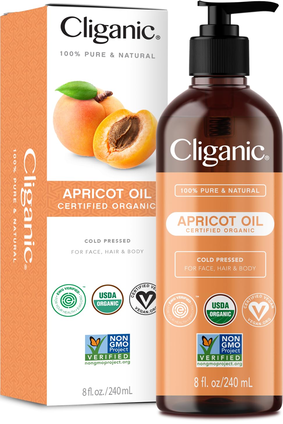 Cliganic Organic Apricot Oil, 100% Pure (8oz) - For Skin, Hair & Face | Natural Cold Pressed Unrefined Cliganic buy supplements canada