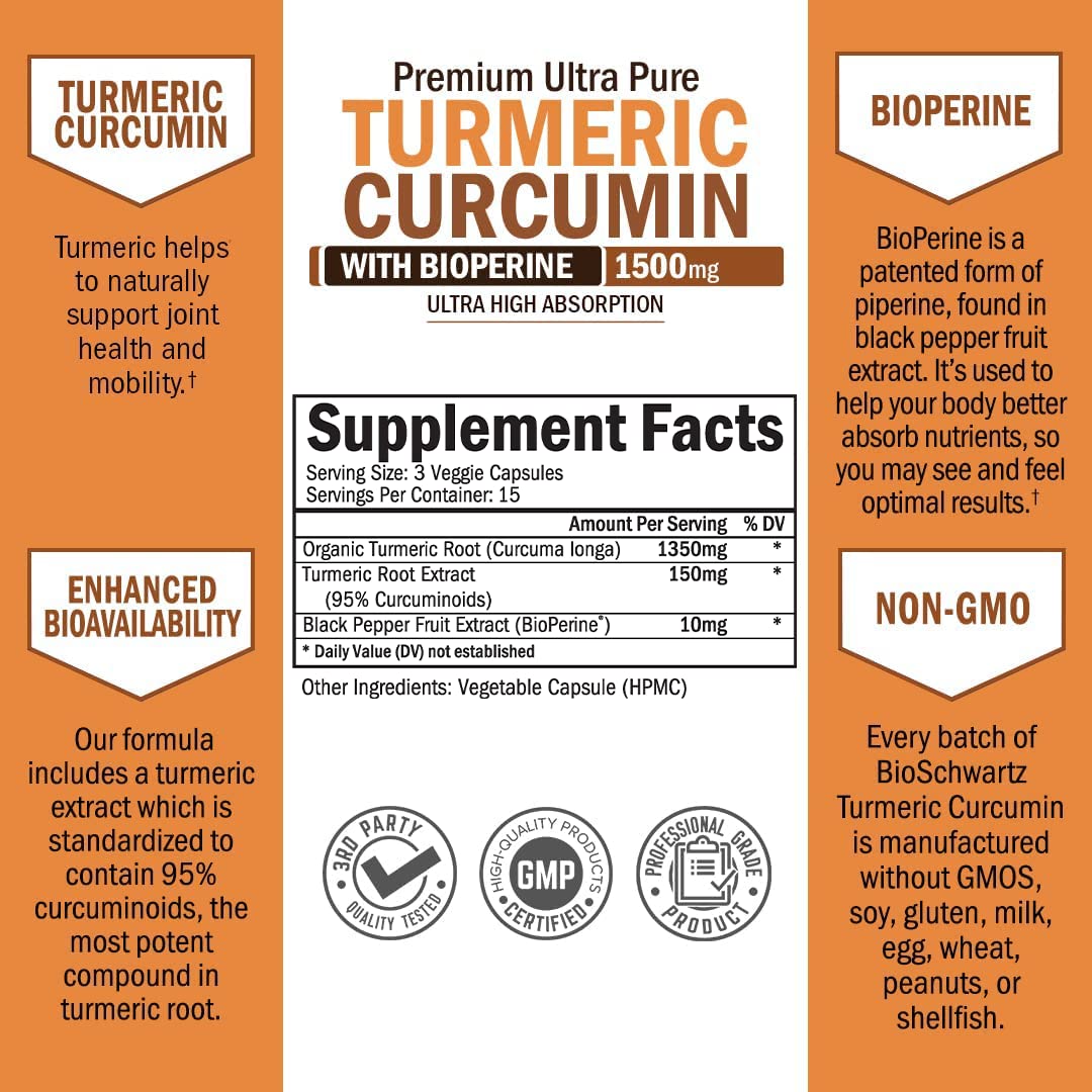 Turmeric Curcumin with Black Pepper Extract 1500mg - High Absorption BioSchwartz buy supplements canada