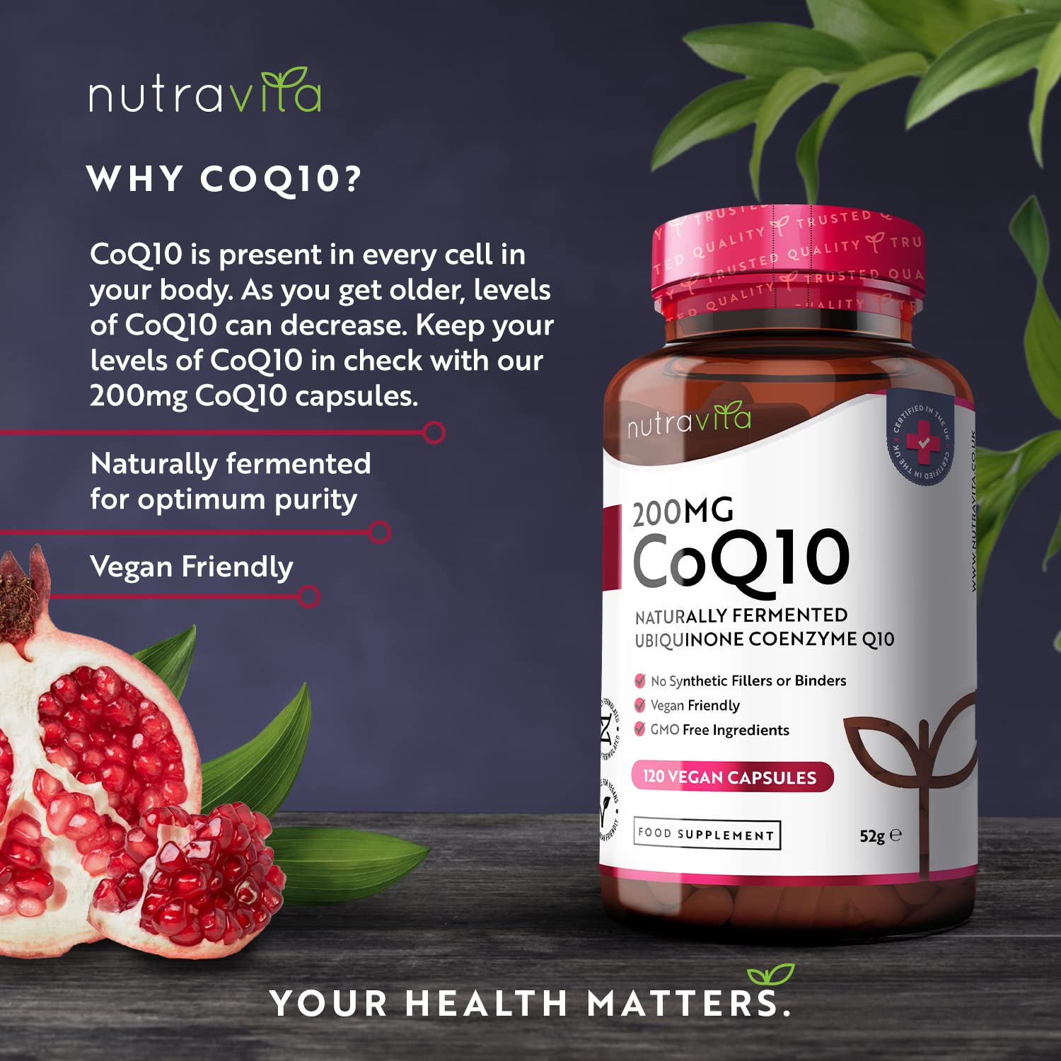 CoQ10 200mg - 120 Vegan Capsules of High Strength Co Enzyme Q10 (4 Months Supply) Nutravita buy supplements canada