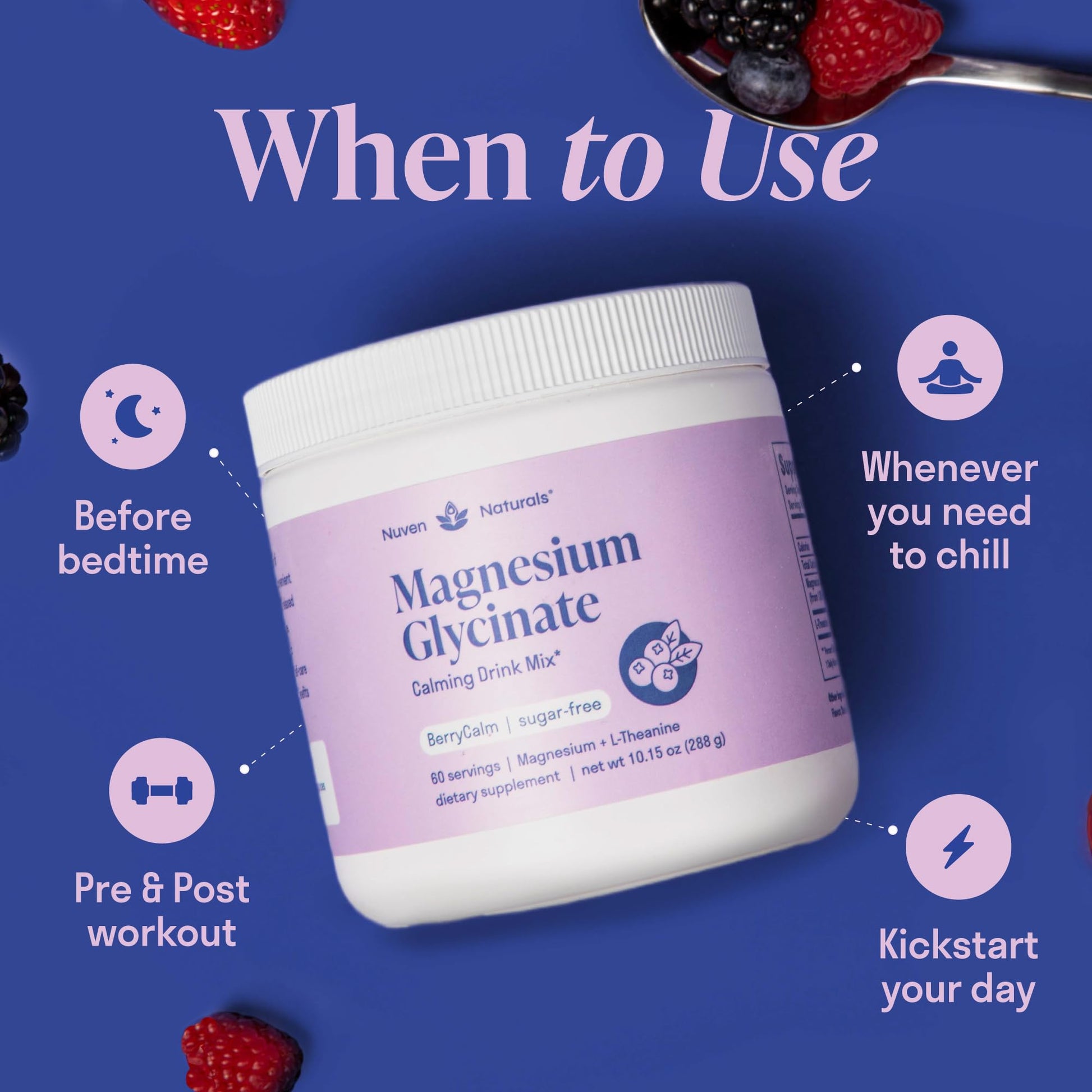 Magnesium Glycinate Powder + L-Theanine | 60 Servings | 300 mg per Scoop High Absorption Chelated Magnesium Powder for Sleep - Natural Mixed Berry Flavor, No Sugar, Support Restful Sleep & Relaxation Nuven Naturals buy supplements canada
