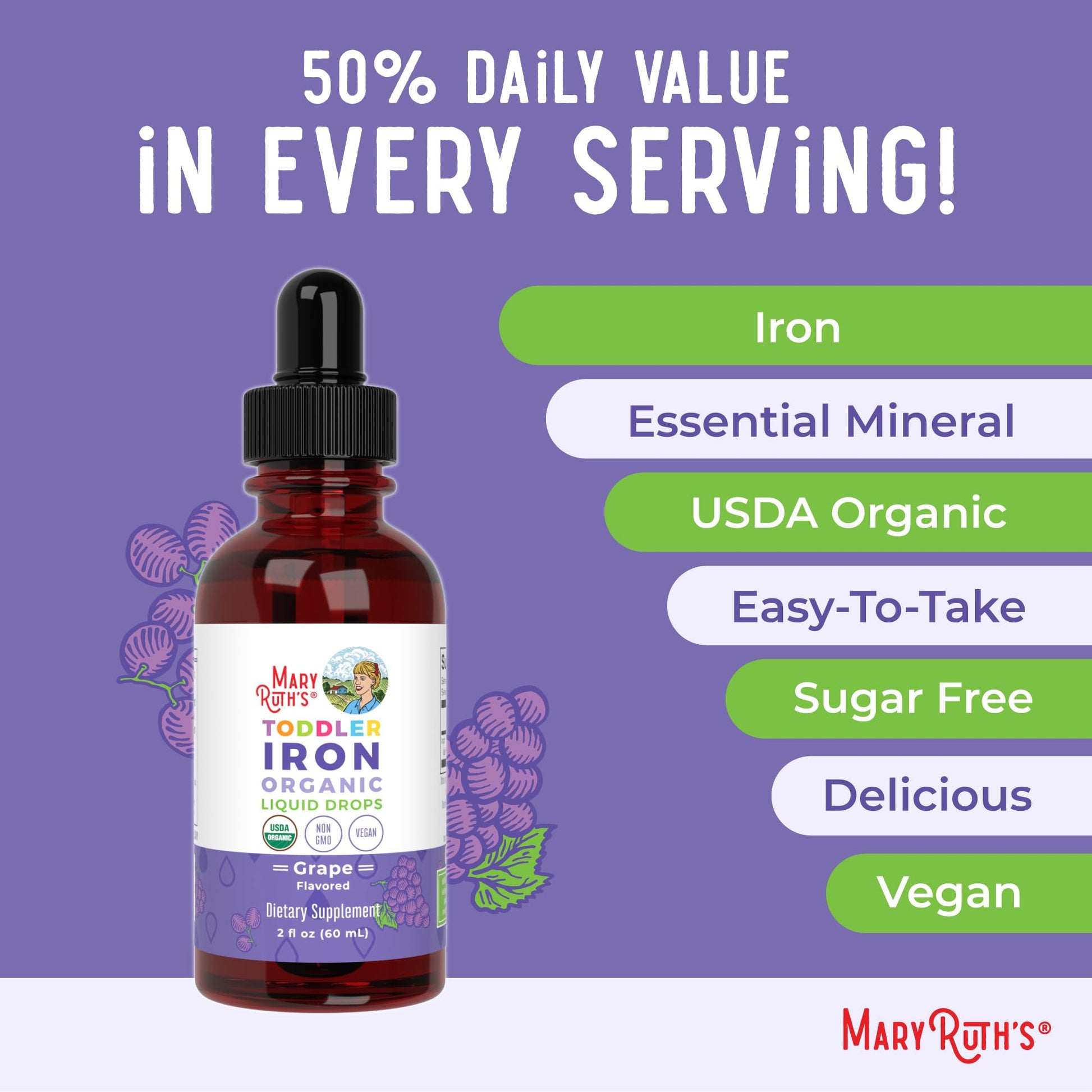 MaryRuth's Iron Supplement for Toddlers | Liquid Iron Supplement for Children Ages 1-3 | Iron Supplement for Iron Deficiency | Ferrochel | Sugar Free | Vegan | Non-GMO | Gluten Free | 2 Fl Oz MARYRUTH'S buy supplements canada