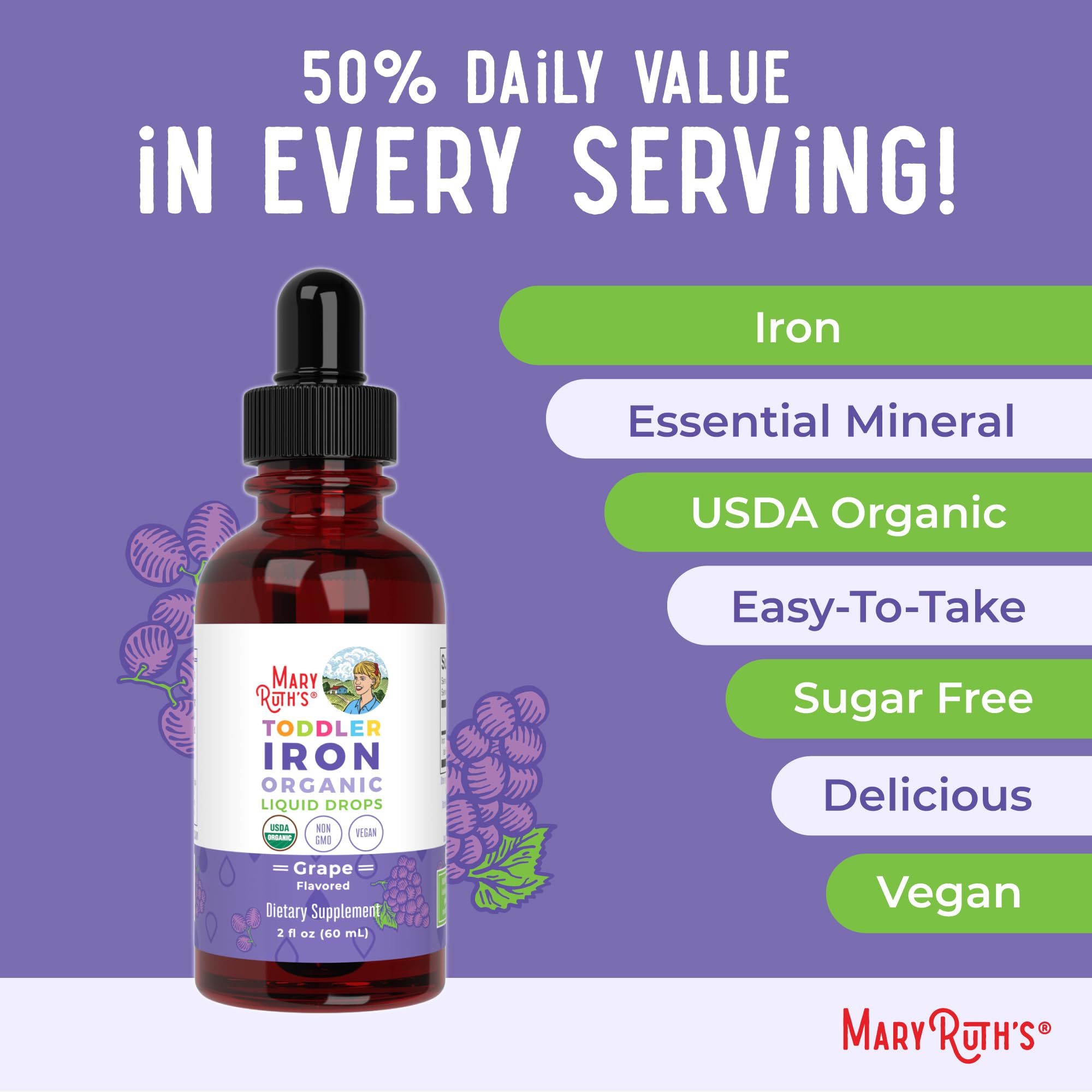 MaryRuth's Iron Supplement for Toddlers | Liquid Iron Supplement for Children Ages 1-3 | Iron Supplement for Iron Deficiency | Ferrochel | Sugar Free | Vegan | Non-GMO | Gluten Free | 2 Fl Oz MARYRUTH'S buy supplements canada