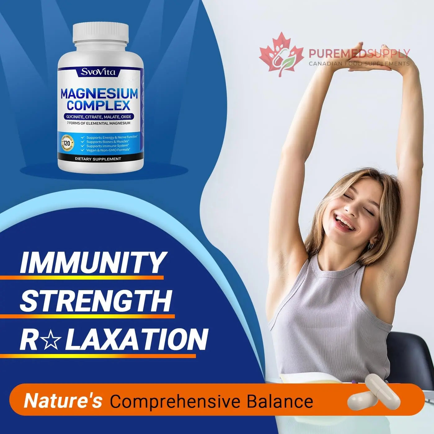 Magnesium Complex Supplement with 7 Forms of Magnesium Glycinate, Malate, Citrate & More, High Absorption for Bones, Muscle, Recovery, Energy, Vegan Non-GMO 120 Capsules Svovita buy supplements canada
