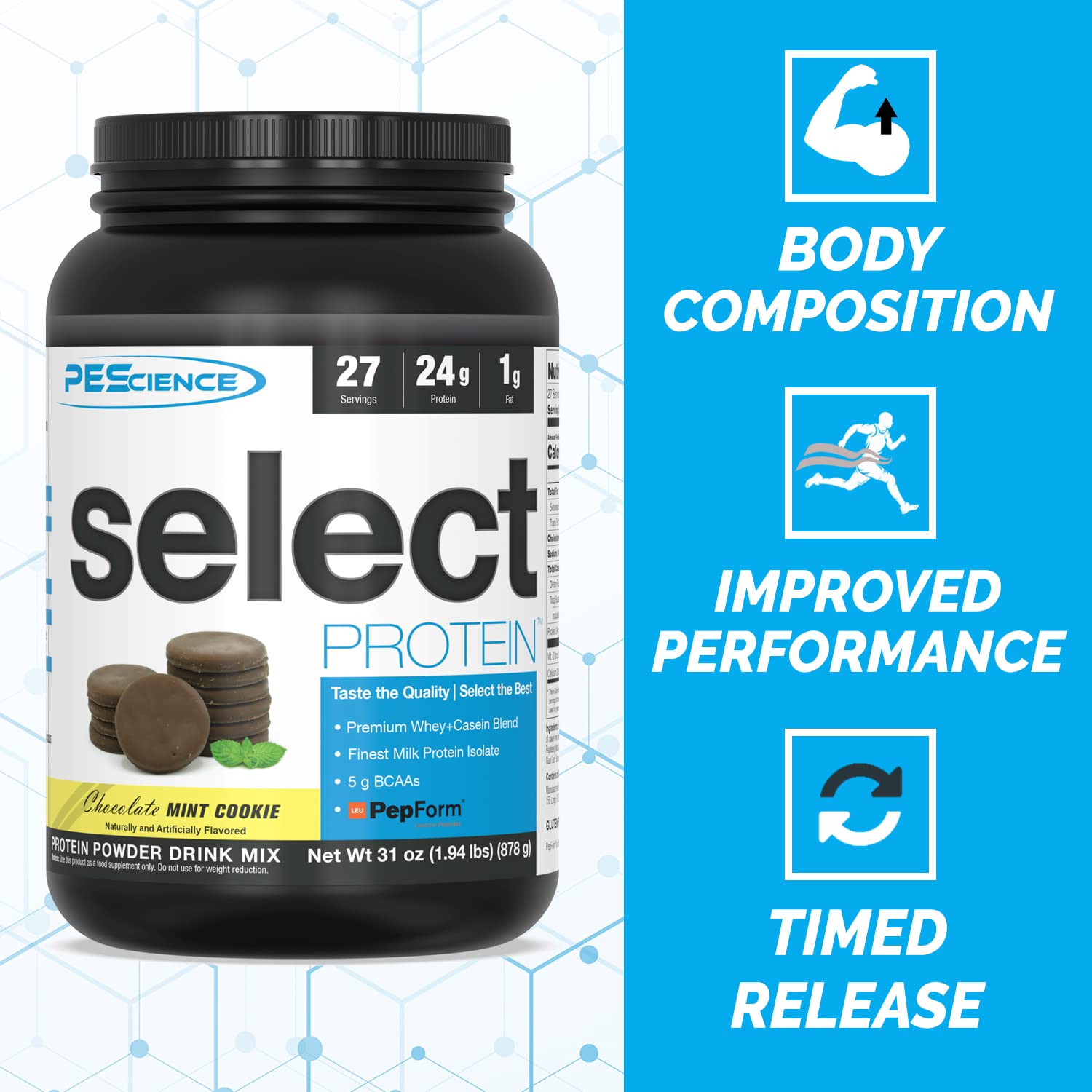 Select Protein Chocolate Mint Cookie 27 PEScience buy supplements canada