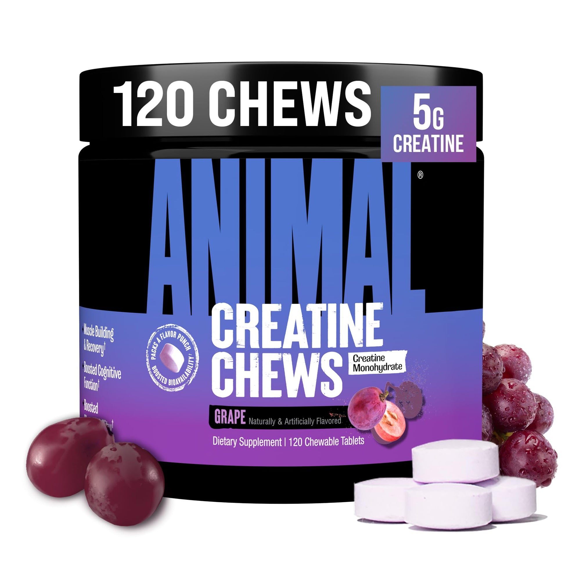 Animal Creatine Chews – 5g Creatine Monohydrate Tablets for Strength, Power & Training Recovery Support – Enhanced Absorption with AstraGin® – Convenient Chewable Format – 120 Tablets Animal buy supplements canada