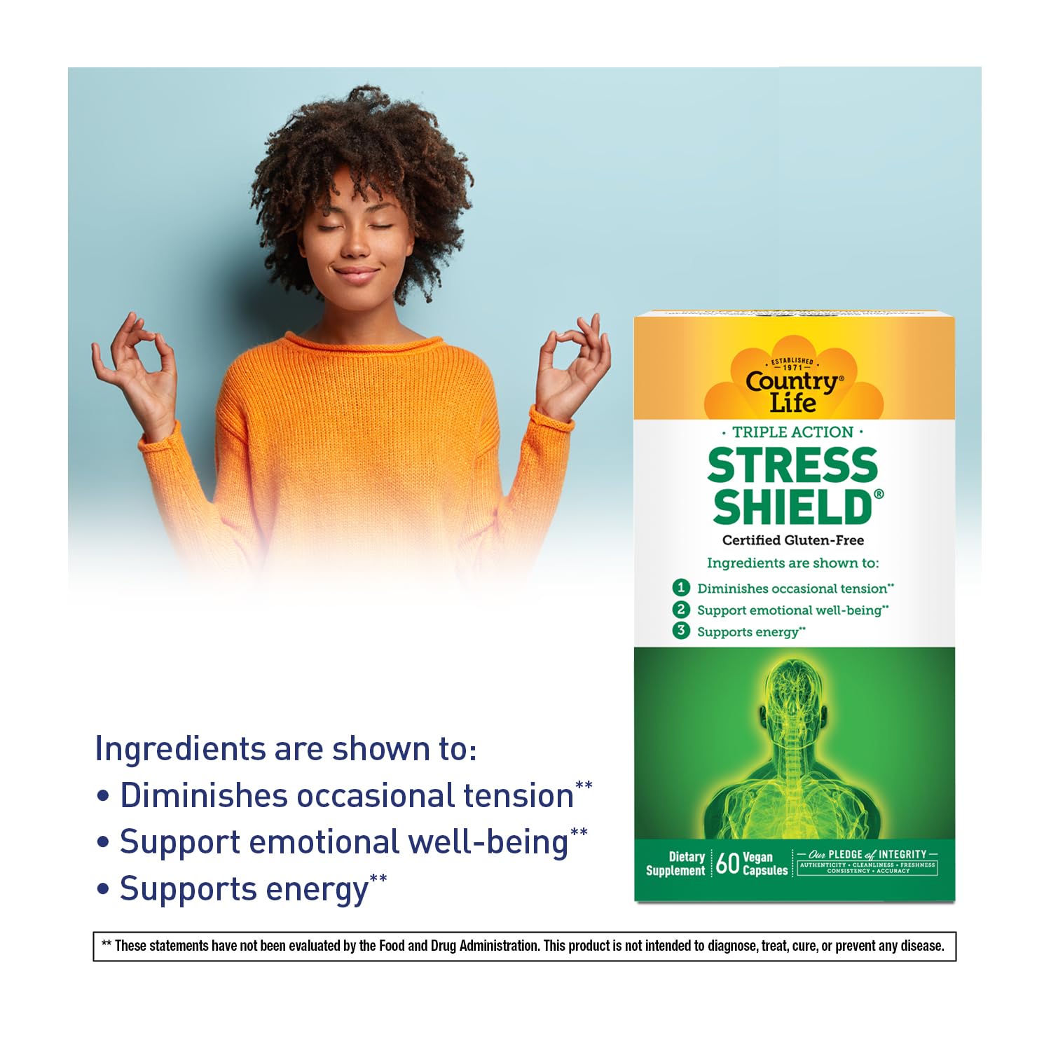 Country Life Stress Shield – Stress & Tension Relief Supplement with Ashwagandha, B-Vitamins for Energy & Emotional Well-Being, Supports Mental Clarity & Resilience, Gluten-Free, Vegan, 60 Capsules Country Life buy supplements canada