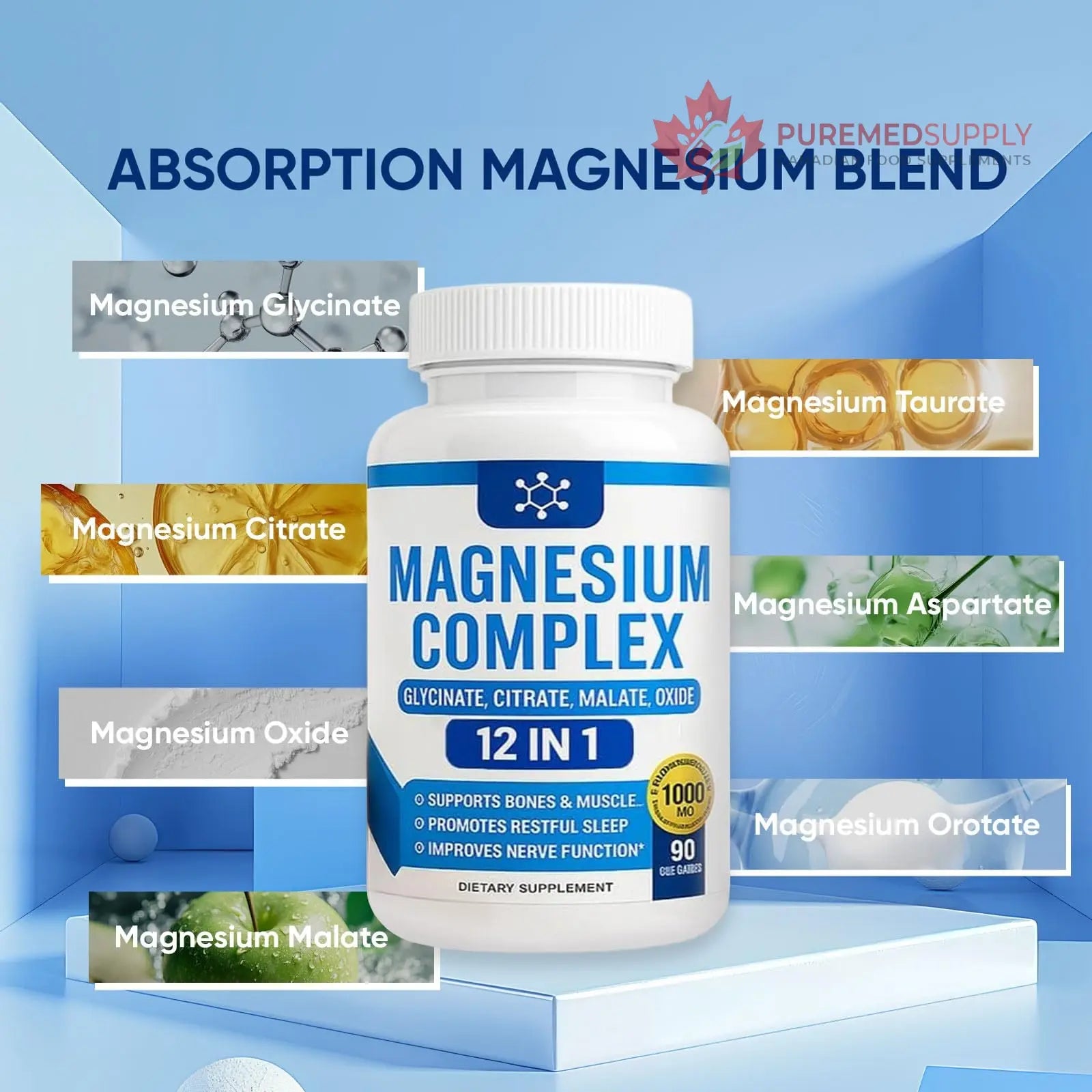 Nutrapure Magnesium Complex 7 Elemental Supplement - Magnesio Complex 1000mg Forms Including Glycinate, Citrate, Malate, Taurate Chelated | Energy Support | Vegan Non-GMO, 90 Capsules (2) WSJAWH buy supplements canada