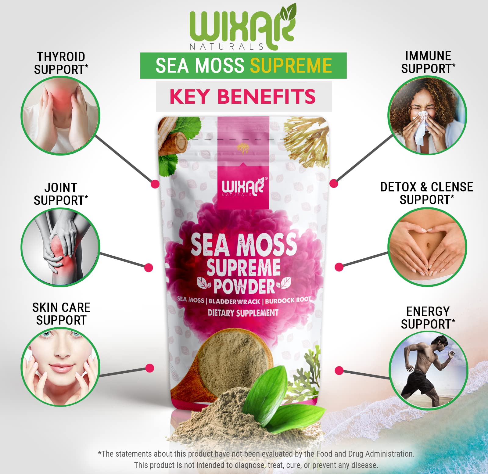 Wixar Wildcrafted Sea Moss Powder – (8 Ounces) – Natural Irish Sea Moss and Bladderwra WIXAR NATURALS buy supplements canada