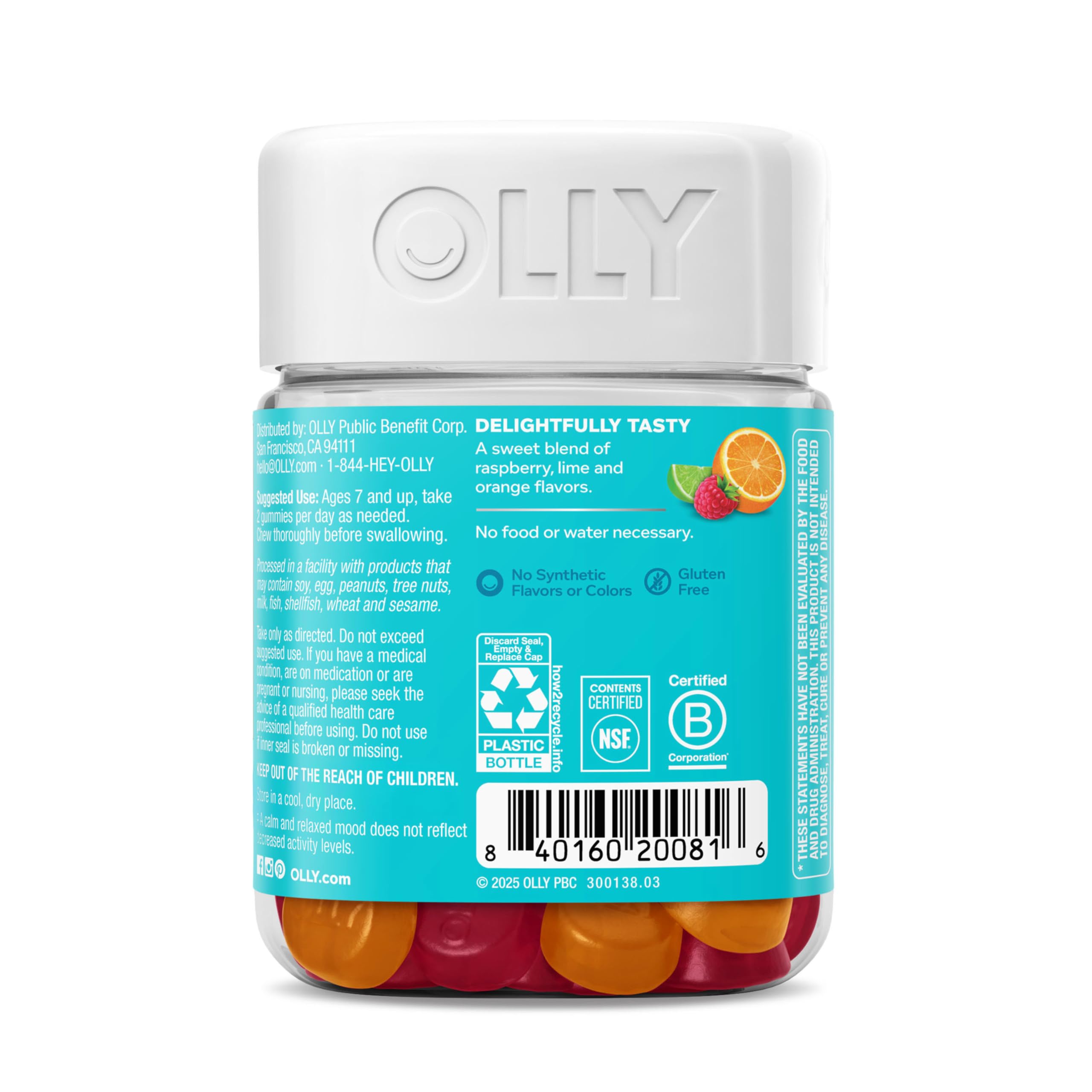 OLLY Kids Chillax Gummy, For a Calm and Relaxed Mood*, Magnesium, L-Theanine, Lemon Balm Extract, Chewable Supplement, Sherbet Flavored, 25 Day Supply - 50 Count OLLY buy supplements canada