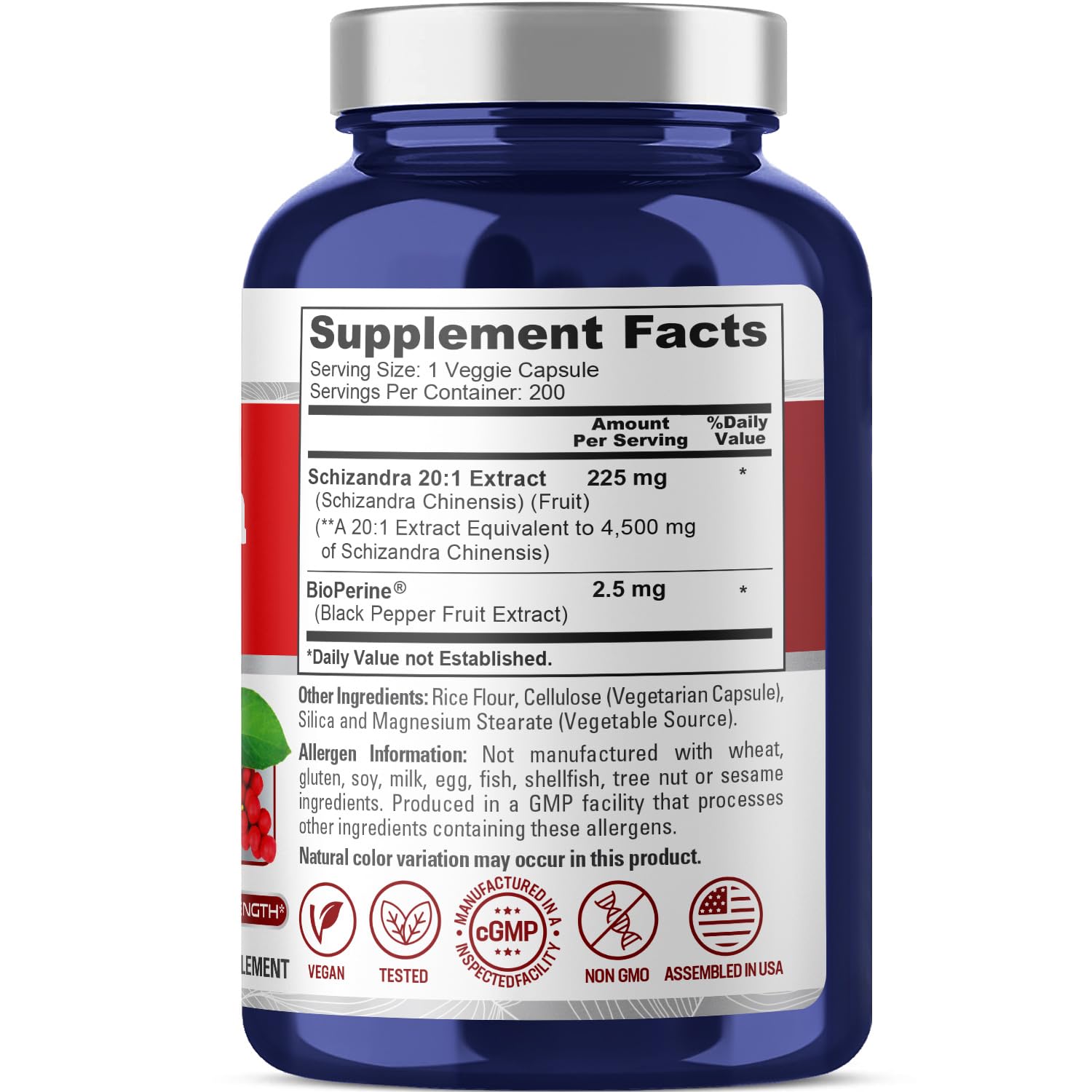 NusaPure Schizandra Berries 20:1 Extract, 225 mg Equivalent to 4500mg, 200 Vegan Capsules (Non-GMO, Bioperine) NusaPure buy supplements canada