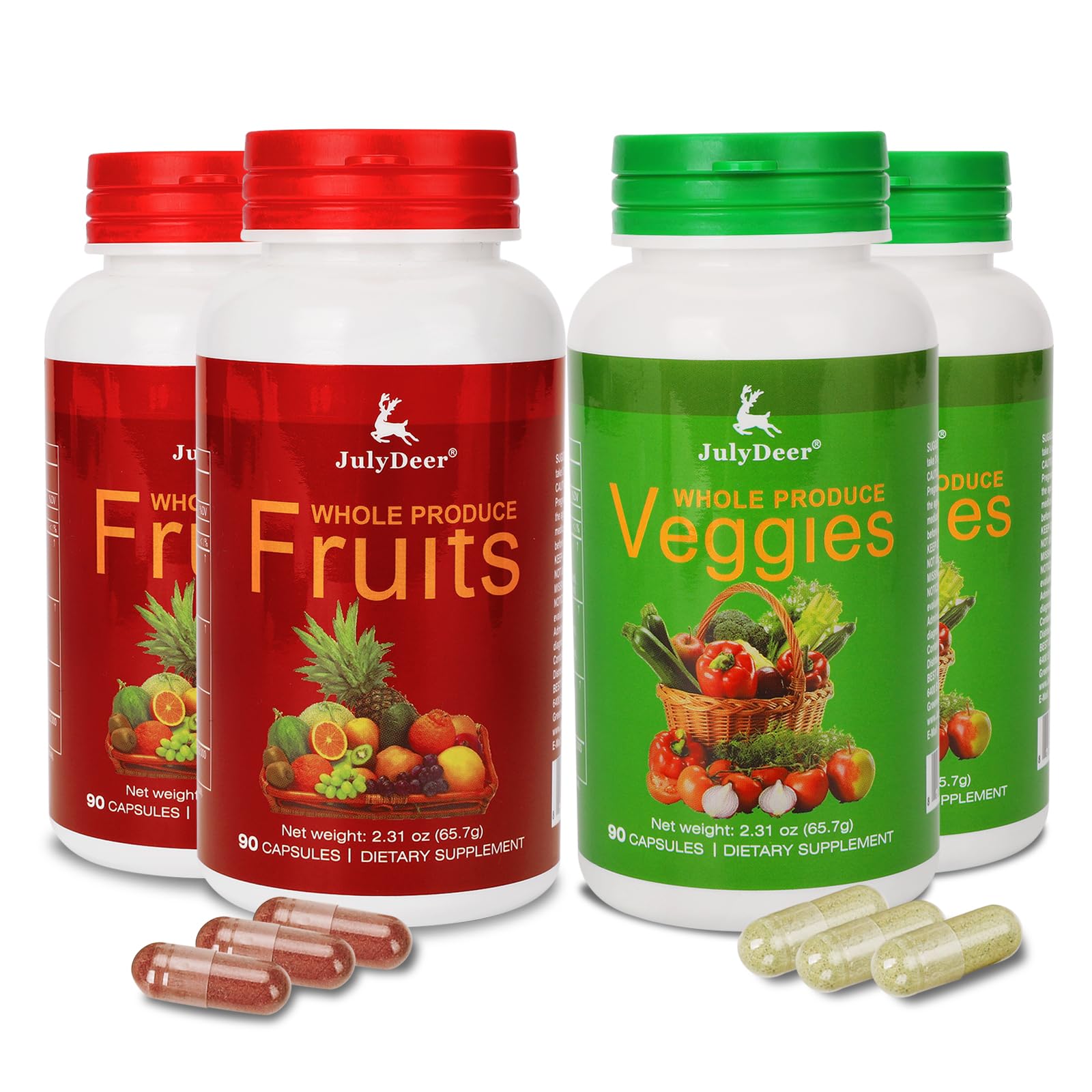 Fruit and Veggies Supplement Ingredients Natural – 4 Bottles 360 Total Vegetarian Capsules | Balance of Natural 16+18 Whole Fruits & Veggies Blend | Fresh Superfood Formula with Vitamins and Minerals JulyDeer buy supplements canada