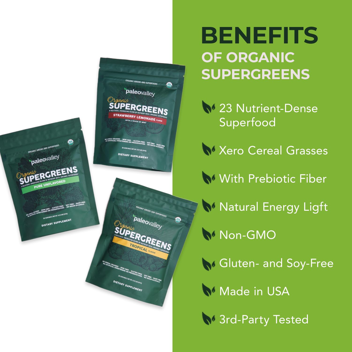Paleovalley Organic Supergreens Powder - 23 Superfoods with Prebiotic Fiber for Energy and Immunity Support - No Cereal Grasses for Maximum Absorption - Pure Unflavored, 30 Servings Paleovalley buy supplements canada