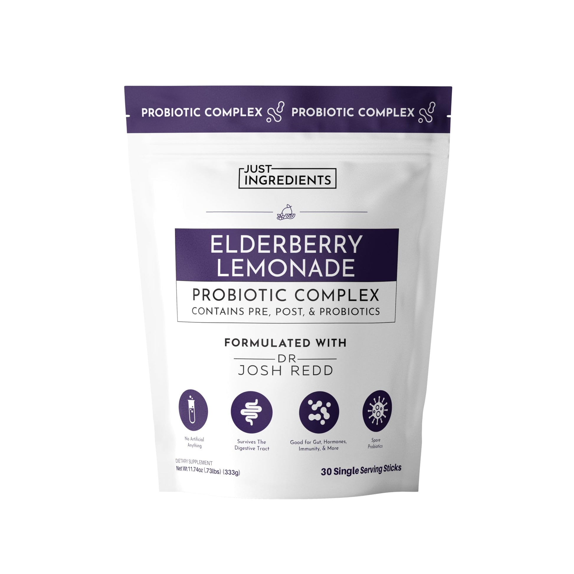 JUST INGREDIENTS Elderberry Lemonade 3-in-1 Probiotic Complex - Prebiotics, Probiotics & Postbiotics - 30 Sticks JUST INGREDIENTS buy supplements canada