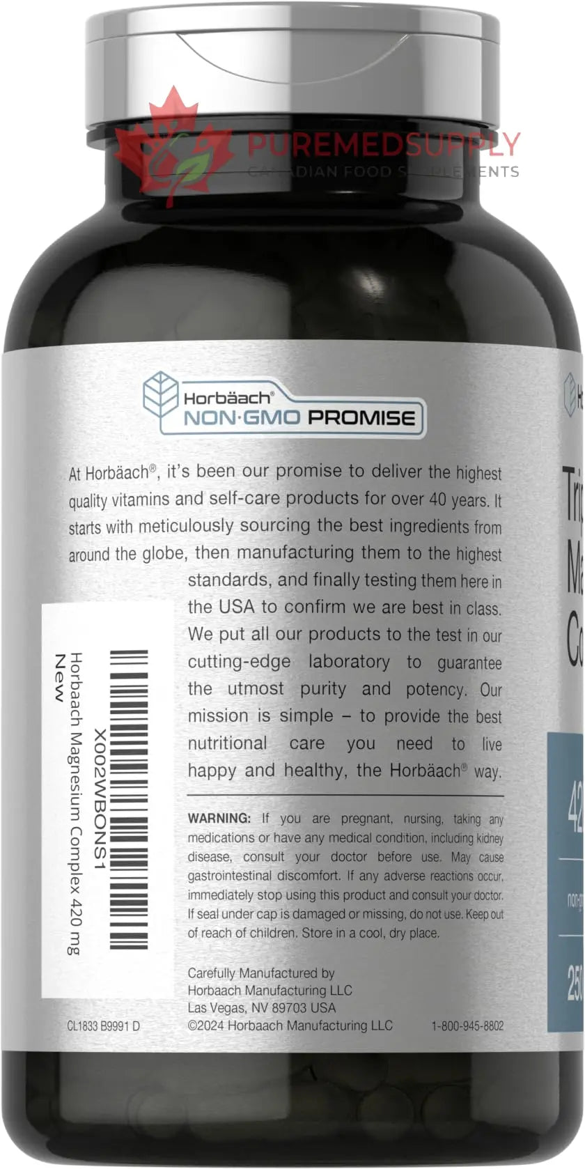 Horbäach Triple Magnesium Complex | 420 mg | 250 Capsules | Non-GMO and Gluten Free Formula | Magnesium Oxide, Citrate, and Aspartate Dietary Supplement Horbäach buy supplements canada
