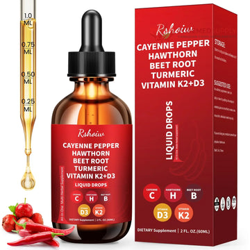 Cayenne Pepper Drops Supplement Liquid with Hawthorn Berry, Vitamin D3 K2, Turmeric Curcumin, Beet Root, Ceylon Cinnamon Vegan- Friendly - 60ml Rshoiw buy supplements canada