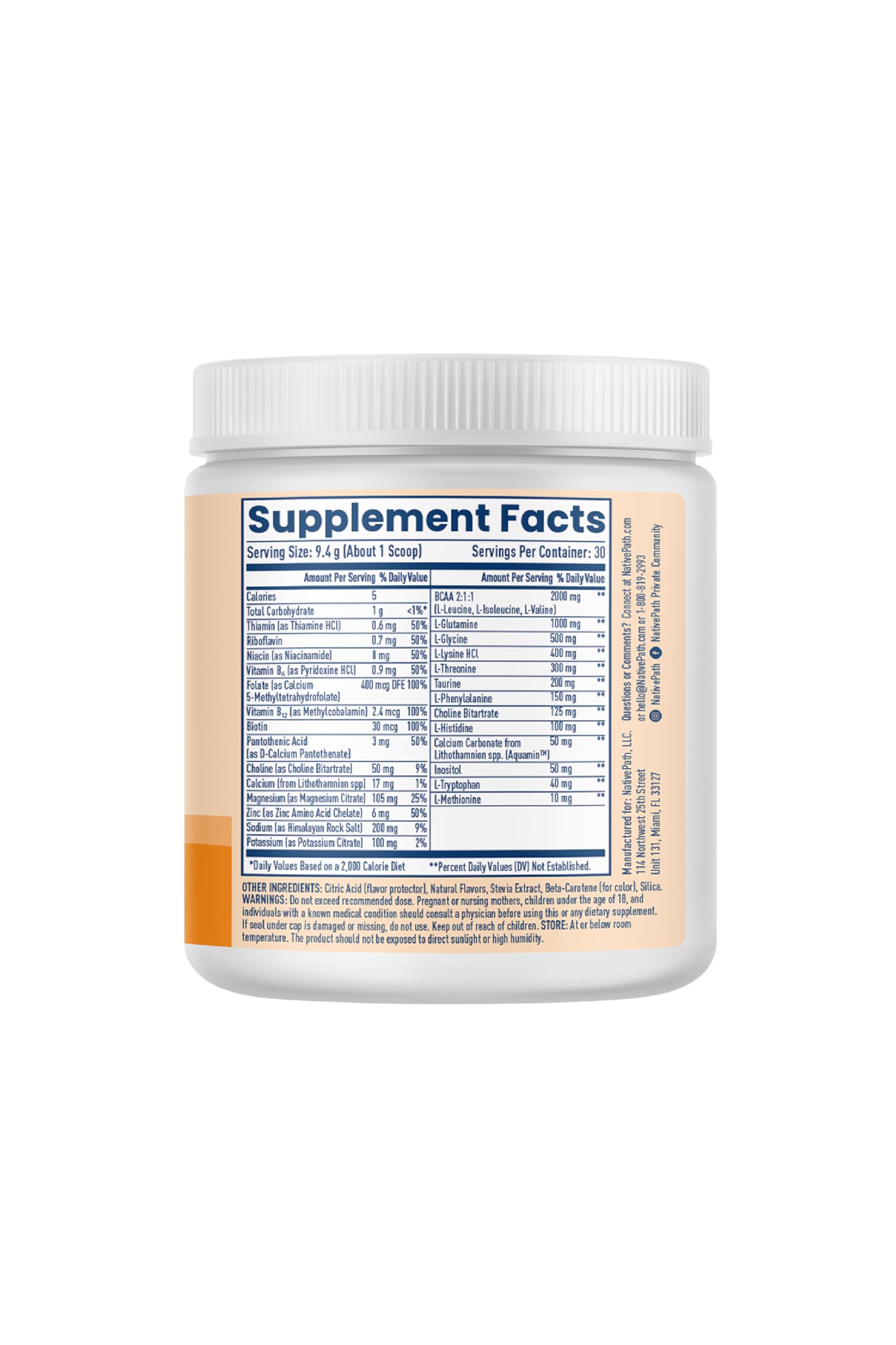 NativePath Hydrate, Zero Sugar, Electrolytes Powder with BCAAs, Tangerine Hydration, Keto & Paleo Friendly, 30 Servings NativePath buy supplements canada