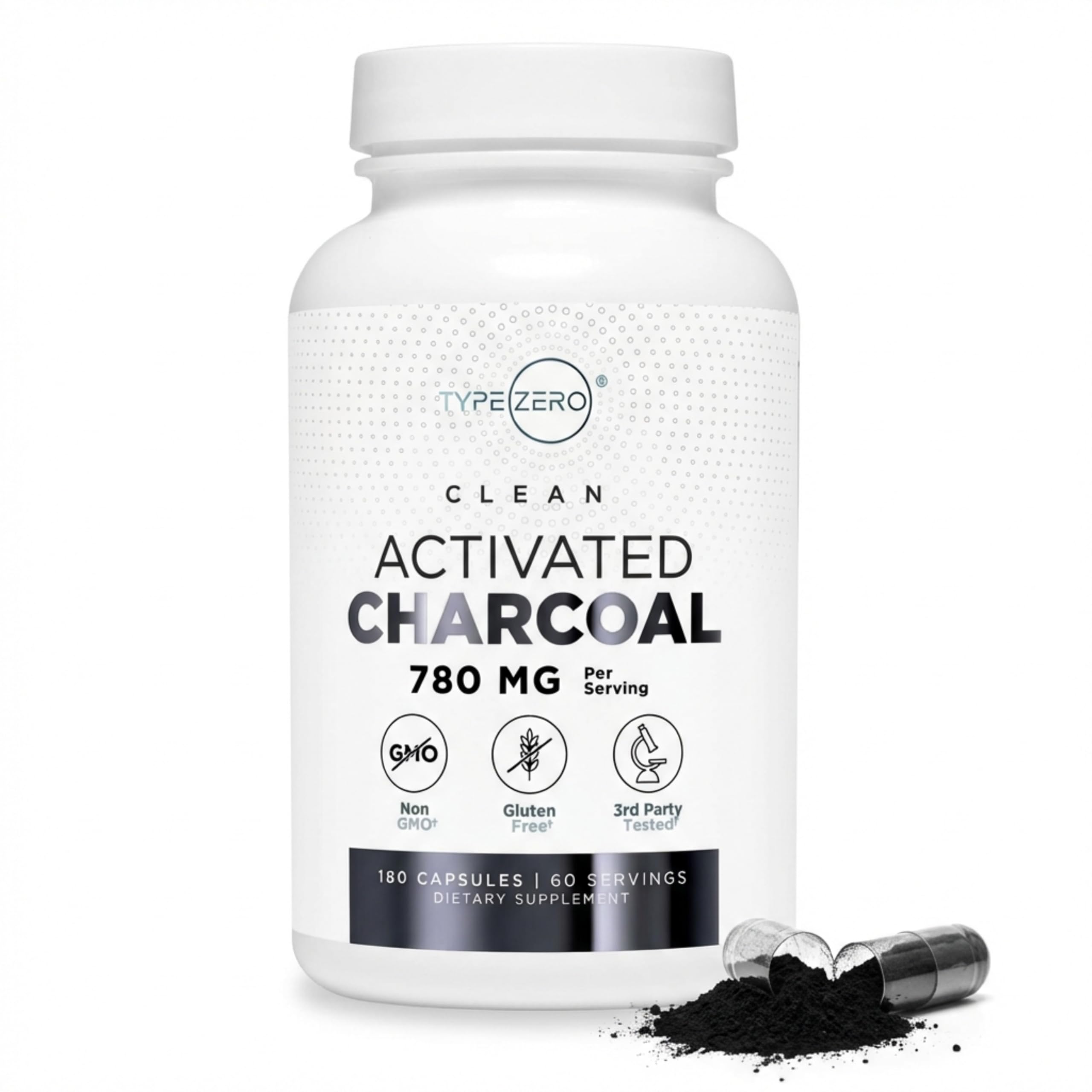 Type Zero Activated Charcoal Capsules (180 Count) - 60 Servings, 780mg Per Serving, from Coconut Shell, Non-GMO, Gluten-Free Type Zero buy supplements canada