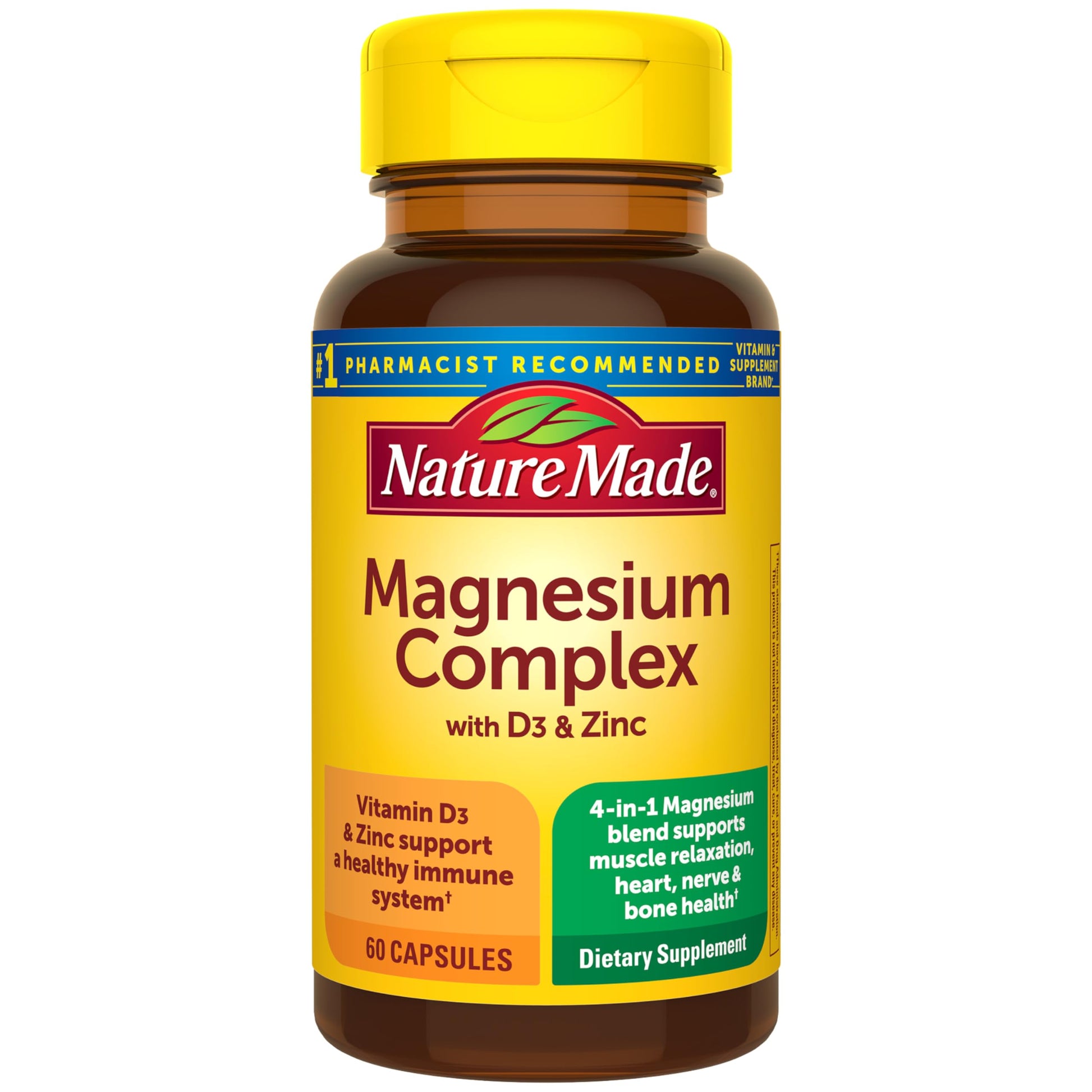 Nature Made Magnesium Complex Supplement with Vitamin D & Zinc for Immune Support, Magnesium Glycinate, Malate, Citrate & Oxide for Muscle, Nerve, Heart & Bone Support, 60 Capsules, 30 Day Supply Nature Made buy supplements canada