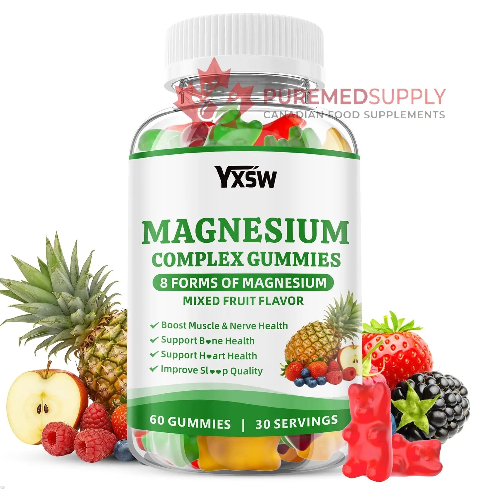 Magnesium Complex Gummies 8 Elemental 1000mg - Magnesium Glycinate, Citrate, Malate, Taurate, Supports Bones, Muscle, Nerve Health, for Women & Men, Vegan Non-GMO, Mixed Flavors, 60 Count YXSW buy supplements canada