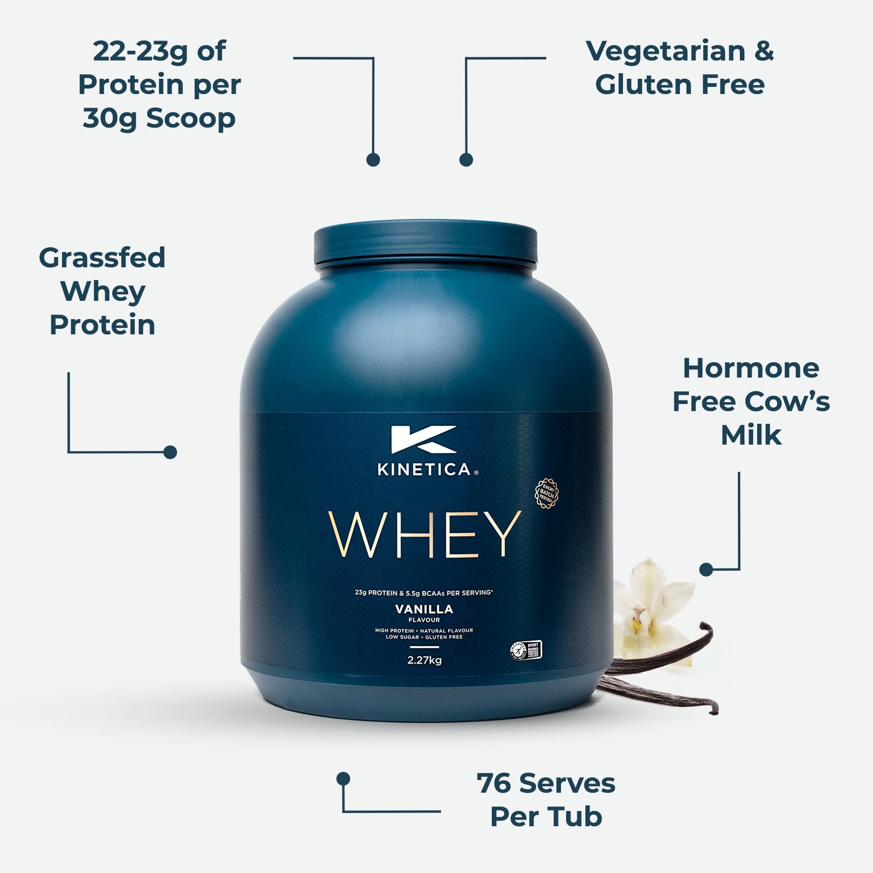 Kinetica Vanilla Whey Protein Powder | 2.27kg | 23g Protein per Serving | 76 Servings Kinetica buy supplements canada