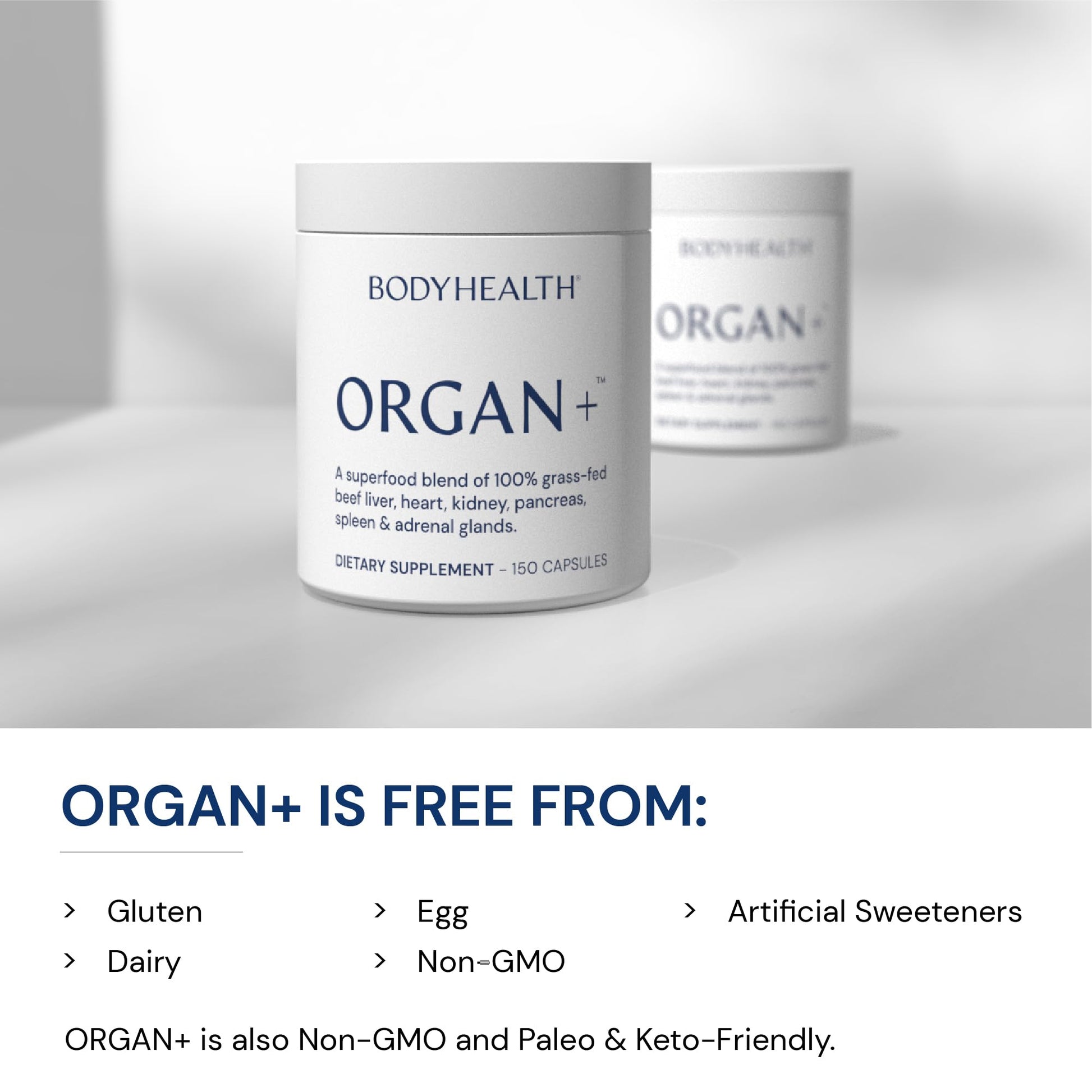 BodyHealth Organ+ Grass-Fed Glandular Organ Complex, Grassfed Beef Organ Supplement, Dessicated Beef Liver, Heart, Kidney, Pancreas, Spleen, Non GMO, Adrenal, Supplement, (150 Capsules) BodyHealth buy supplements canada