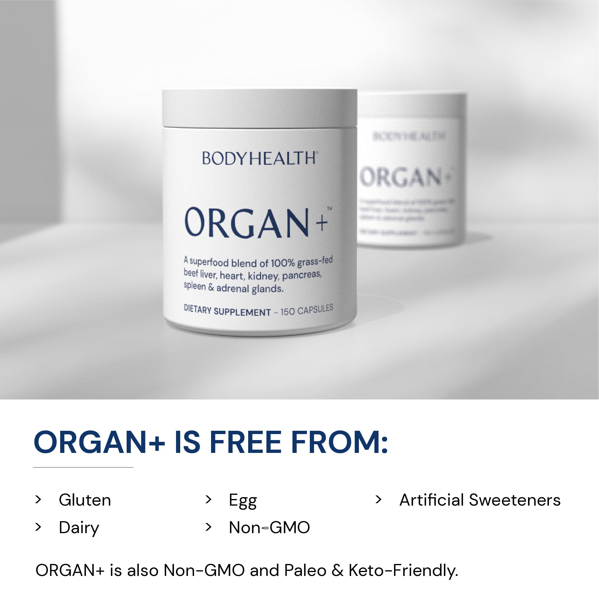 BodyHealth Organ+ Grass-Fed Glandular Organ Complex, Grassfed Beef Organ Supplement, Dessicated Beef Liver, Heart, Kidney, Pancreas, Spleen, Non GMO, Adrenal, Supplement, (150 Capsules) BodyHealth buy supplements canada