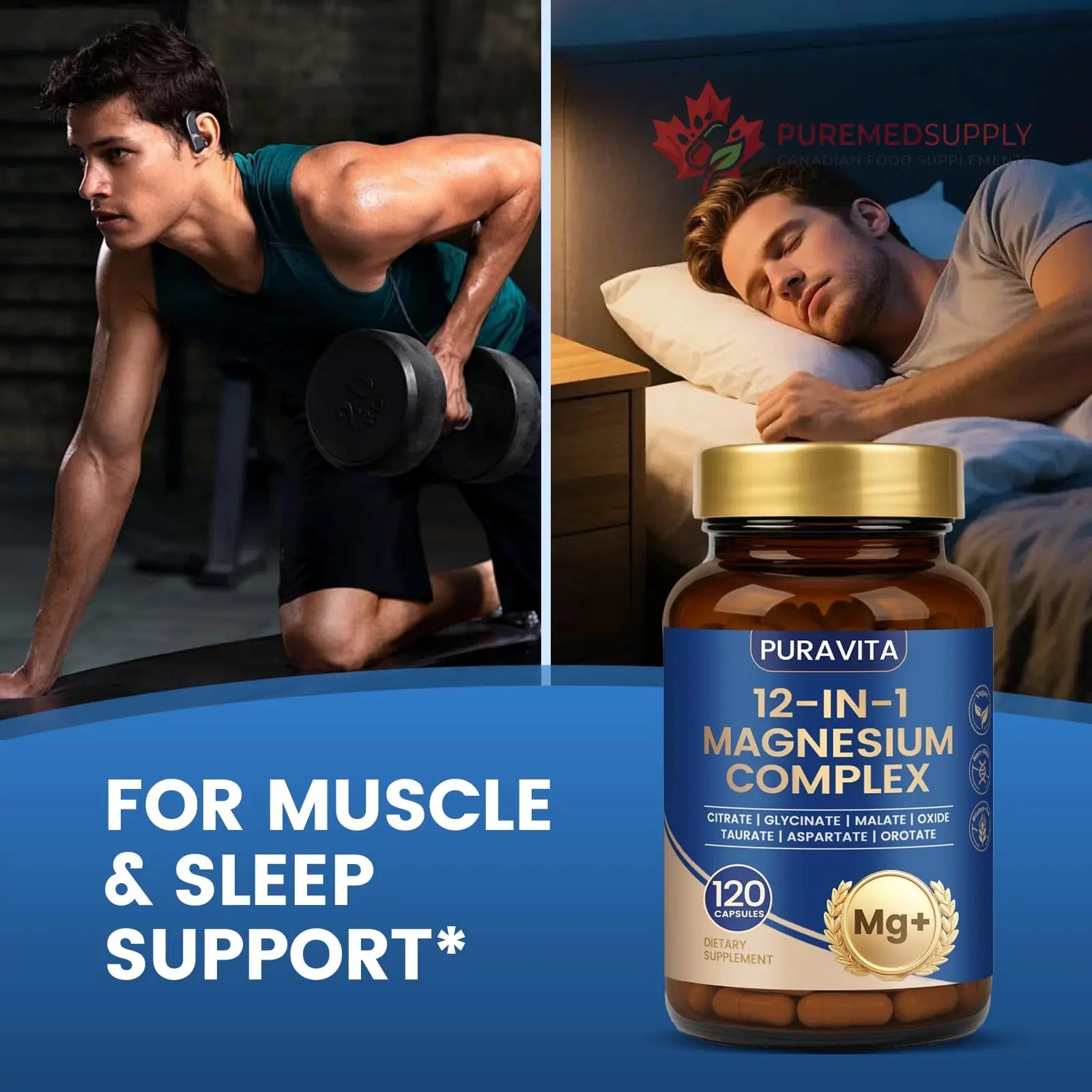 Puravita Magnesium Complex - Puravita 12 in 1 Magnesium Supplement with Glycinate, Citrate, Malate, Oxide, Taurat & More for Muscle, Nerve & Sleep Support, 120 Count PURAVITA buy supplements canada