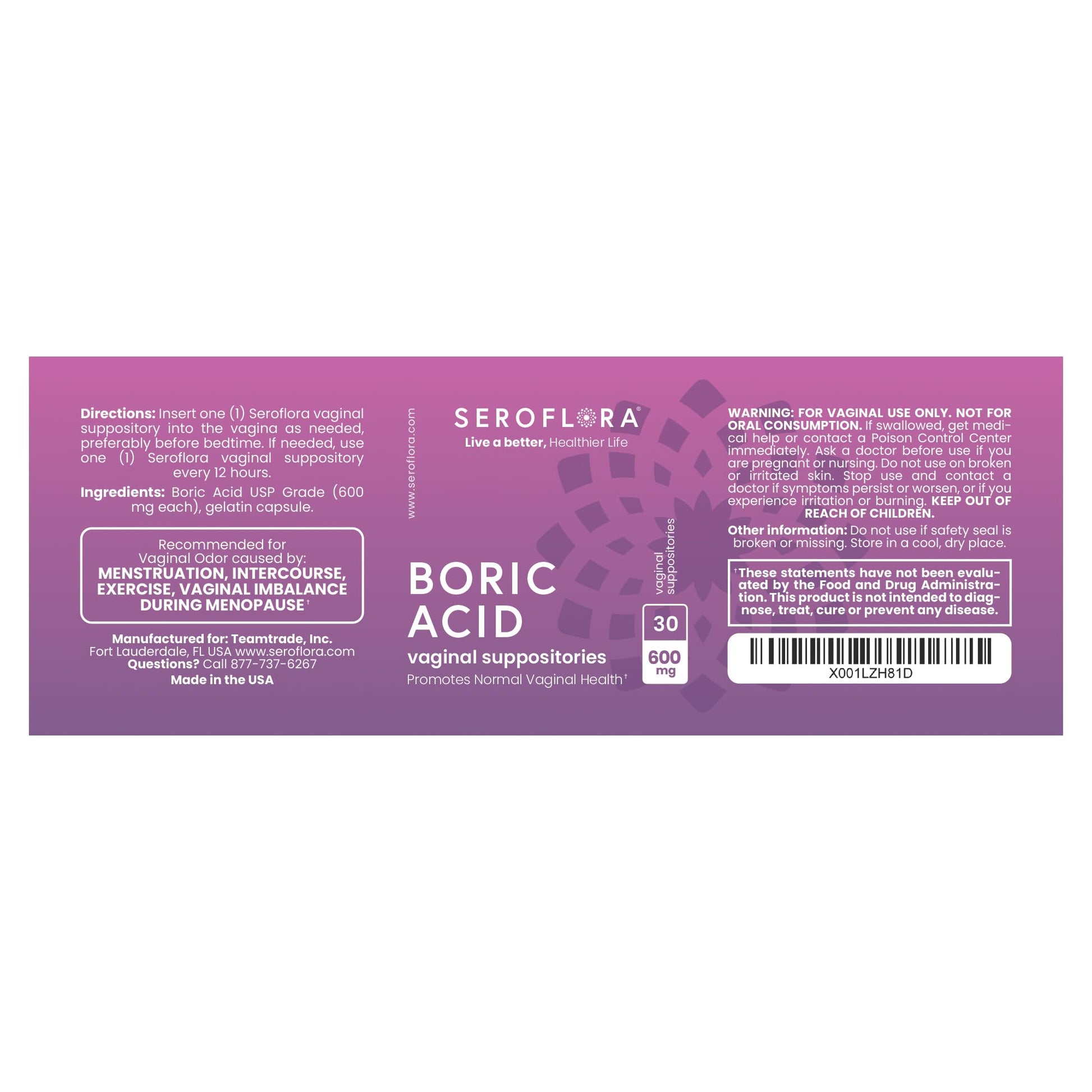 Seroflora Boric Acid 600mg Feminine Capsules, Feminine pH Support, Intimate Freshness for Women, Fast-Dissolving Capsules (60 Count) Seroflora buy supplements canada