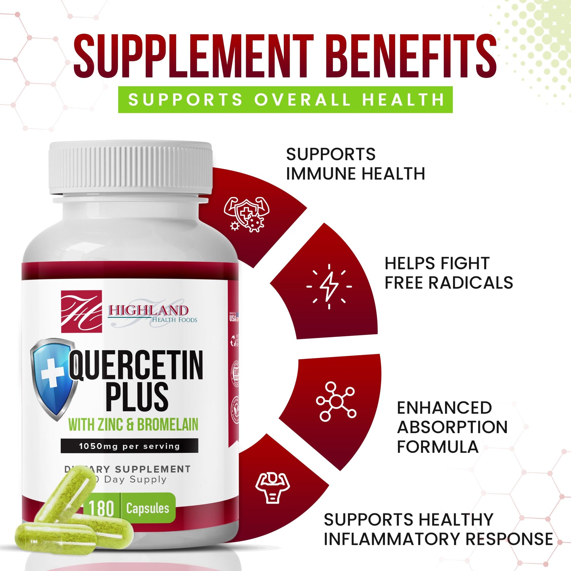 Highland Health Foods Quercetin Plus Bromelain and Zinc 180 Capsules - Immune Support Supplement for Adults, Teens, Seniors - Quercetin with Bromelain for Immune Support Highland Health Foods buy supplements canada