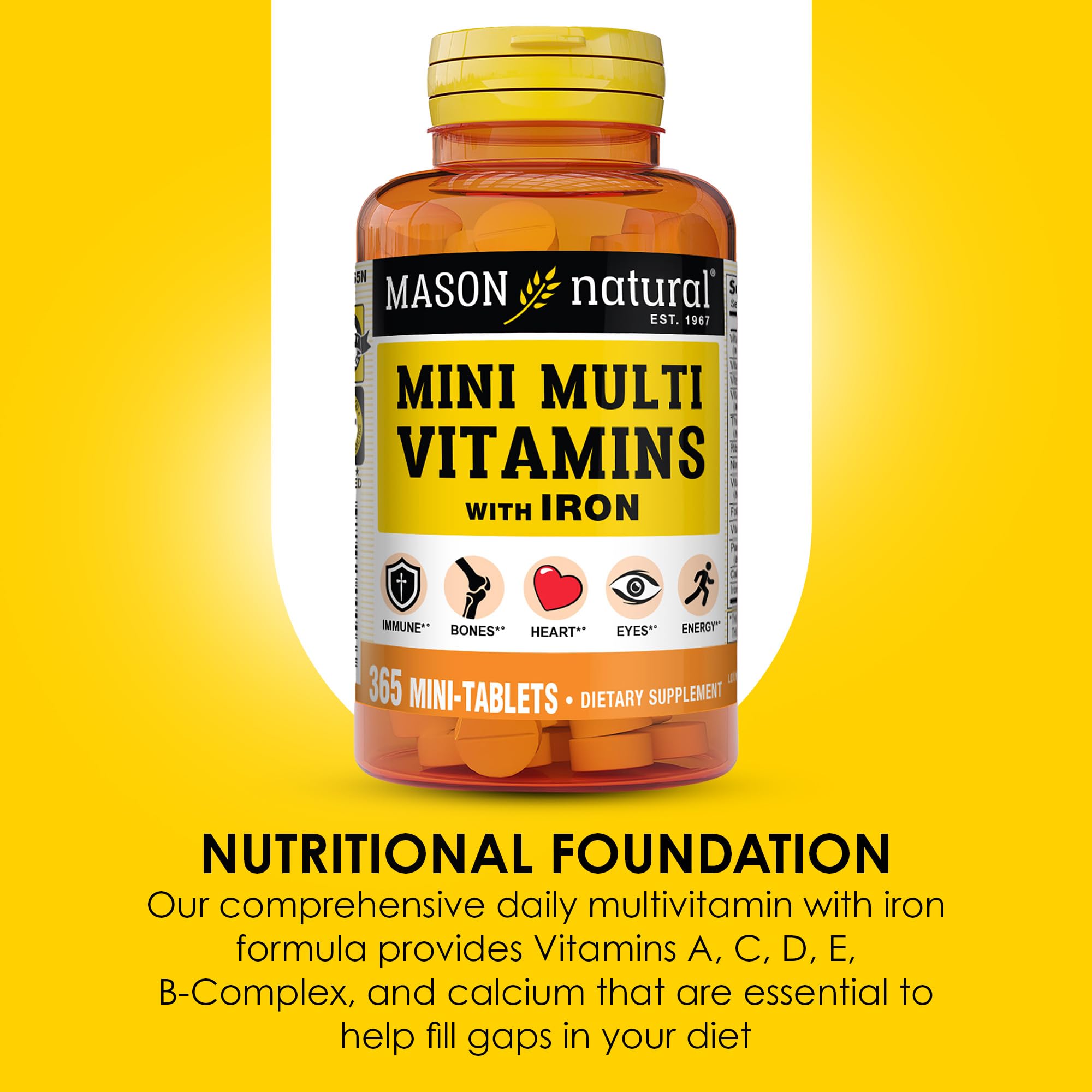 MASON NATURAL Mini Multi Vitamins with Iron, Vitamins A, C, D, E, B1, B2, B3, B6, B12, Folate and Calcium for Overall Health MASON NATURAL buy supplements canada