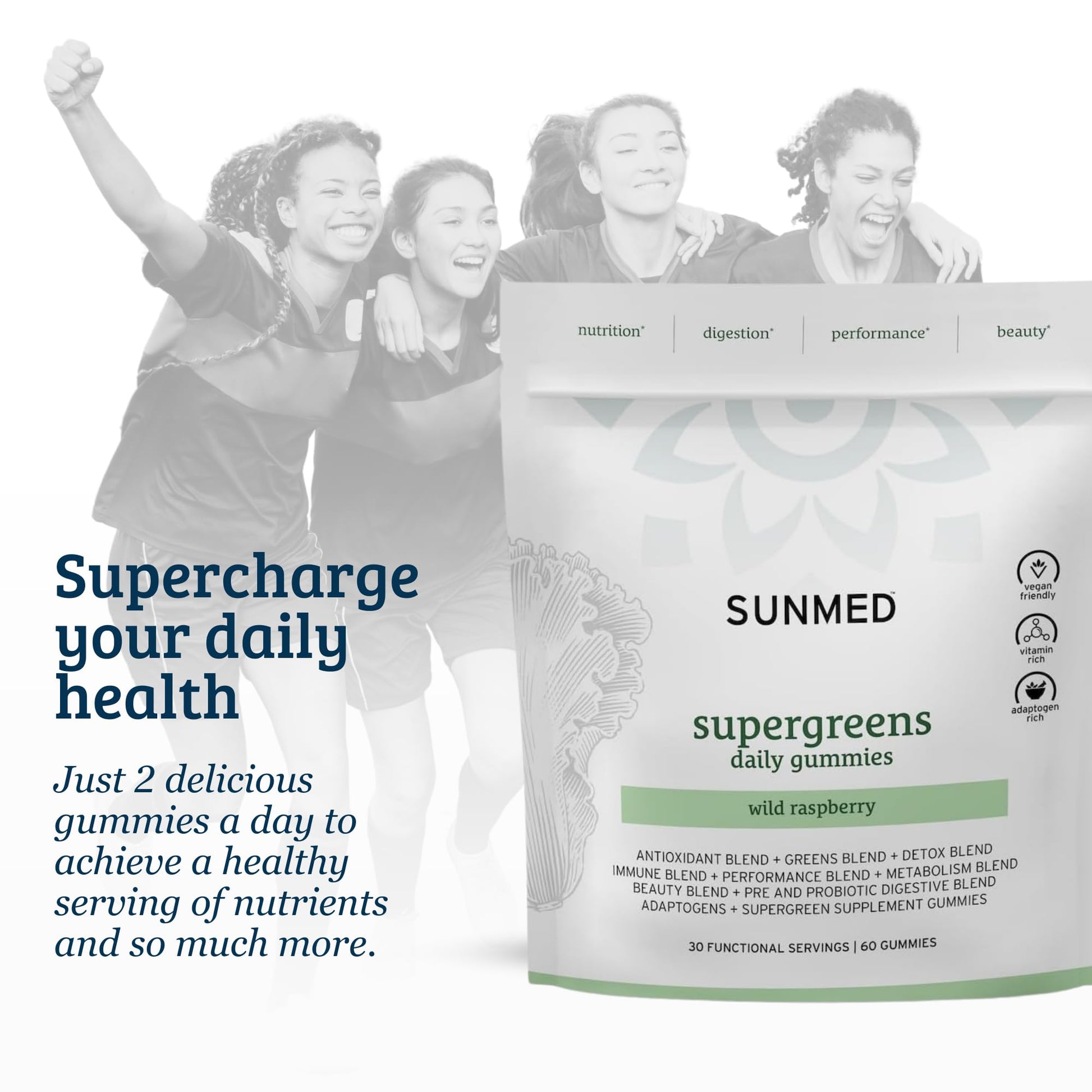 SUNMED Supergreens Daily Gummies – Wellness Blend with Ashwagandha, Green Tea, Spirulina, Probiotics, Antioxidants & Detox Support for Immunity, Gut, Skin & Brain Health | Wild Raspberry, 60ct SUNMED buy supplements canada